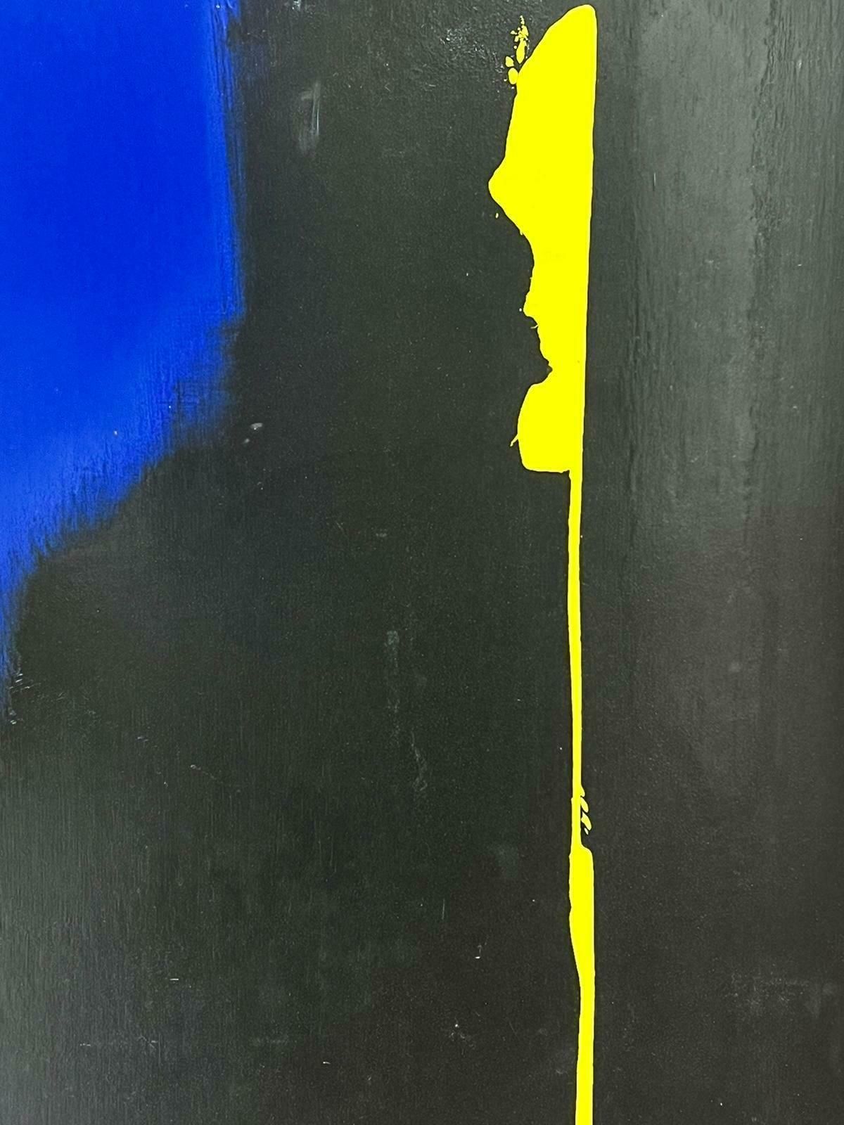 French School Contemporary French Abstract Original Painting Black Blue Yellow Orange photo furniture