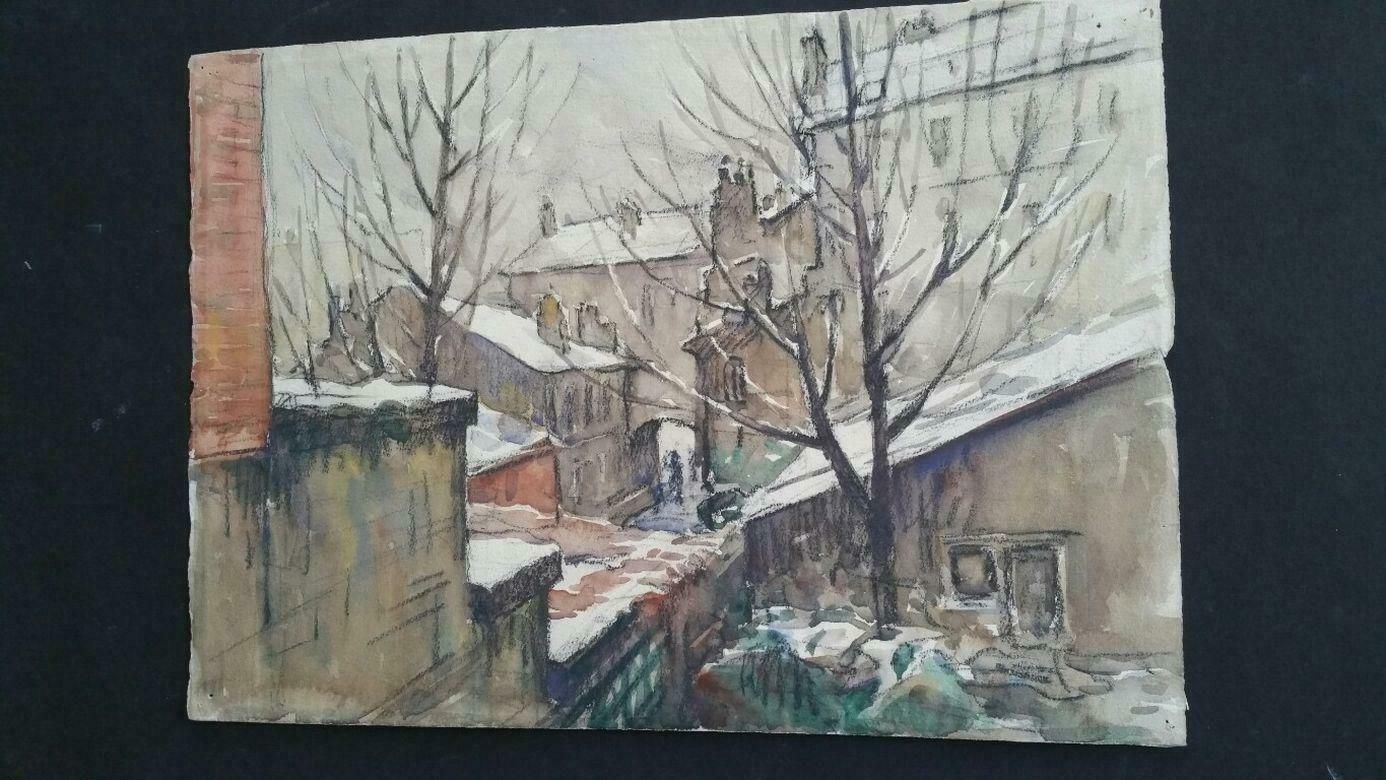Henri Milochecole De Paris Mid 20th Century City Architectural Winter Scene 1940's photo for sale