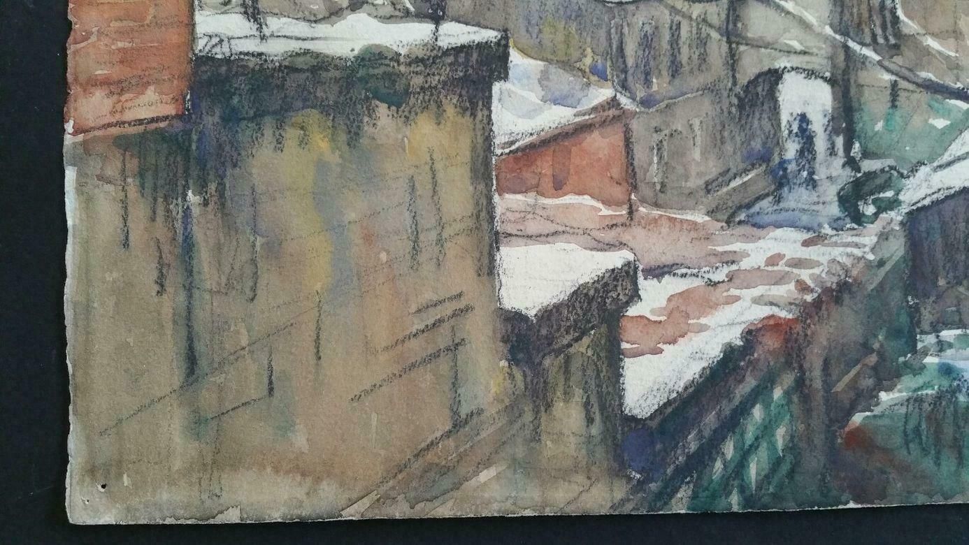Henri Milochecole De Paris Mid 20th Century City Architectural Winter Scene 1940's photo vinterior
