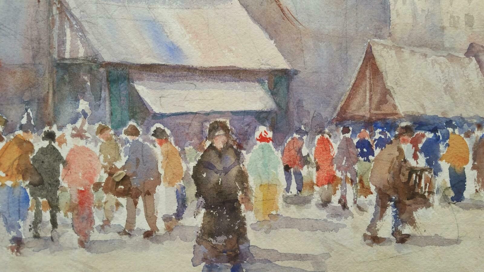 Leonard Machin Rowemid 20th Century Belgium. Gent, A Morning Market1950's photo 605.0