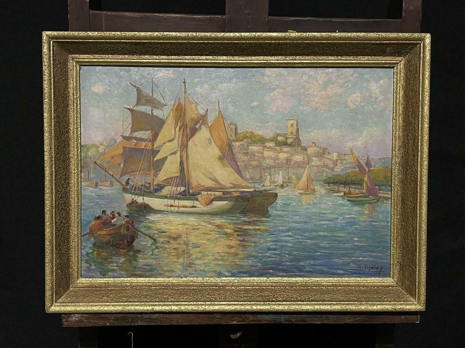 Unknownvintage French Impressionist Signed Oil Sailing Boats In Marseilles Harbourc. 1940's photo furniture