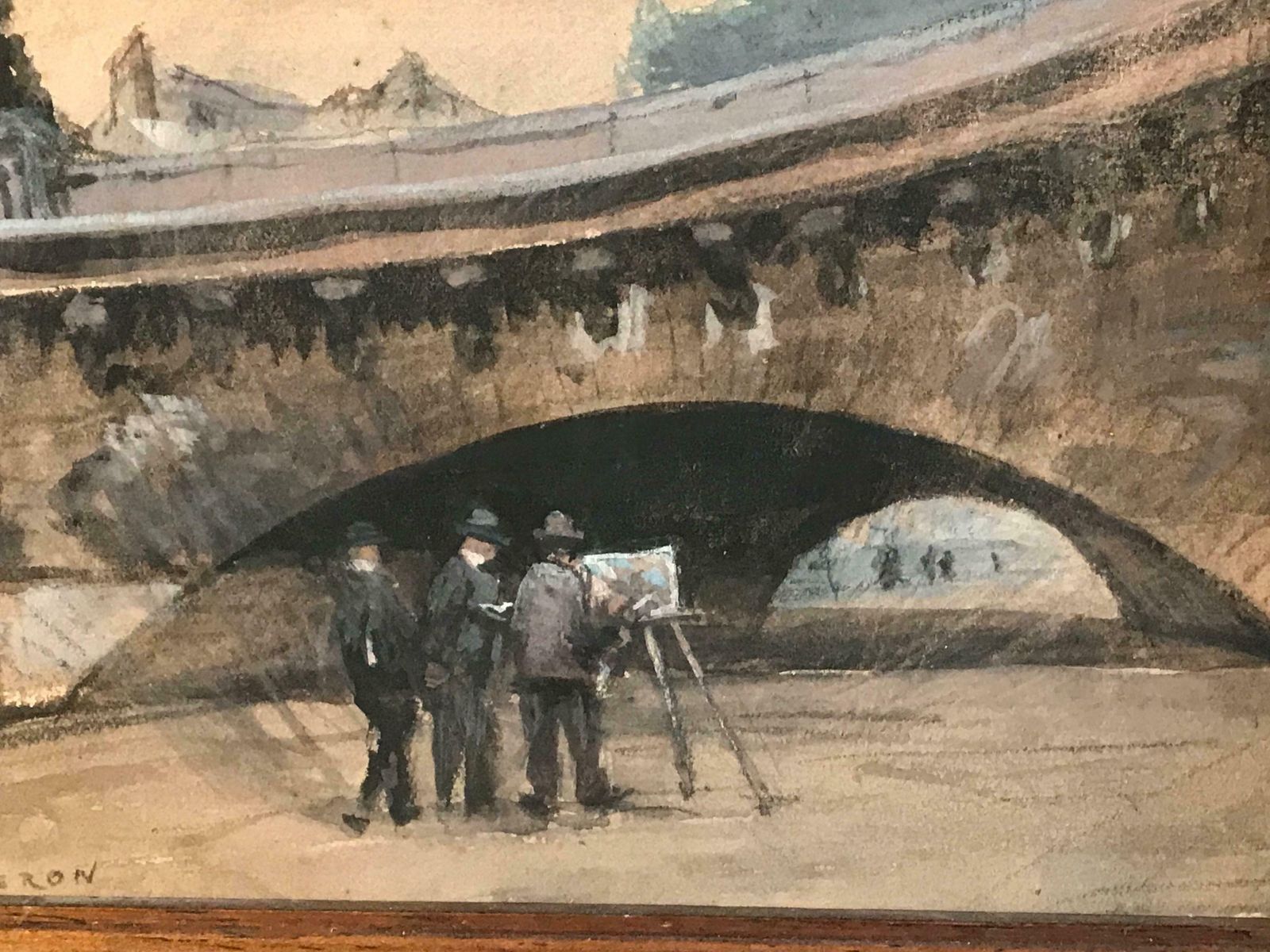photo furniture Rene Ligeronpainting Under Le Pont Neuf River Seine Paris, Fine Impressionist Paintingc. 1920's