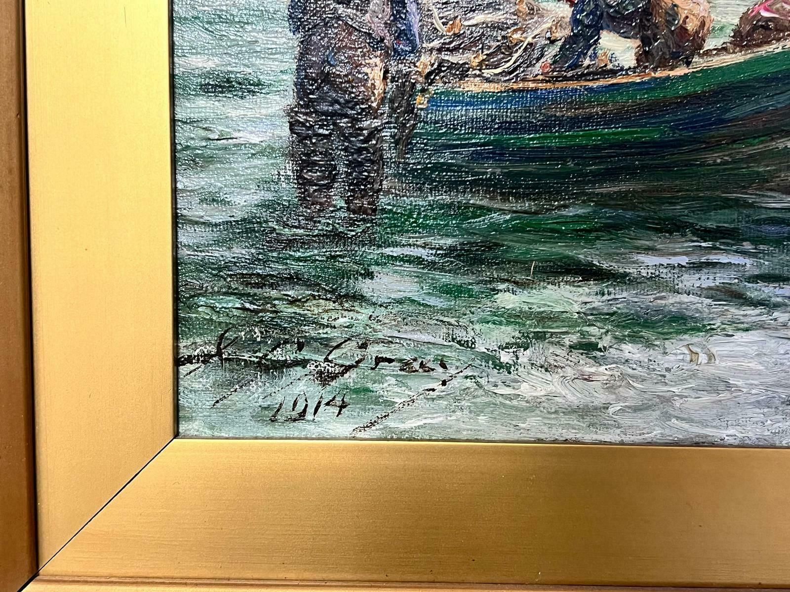 John C Grayantique Scottish Signed Oil Fishermen Bringing In Their Catch Boats At Sea1914 photo Art