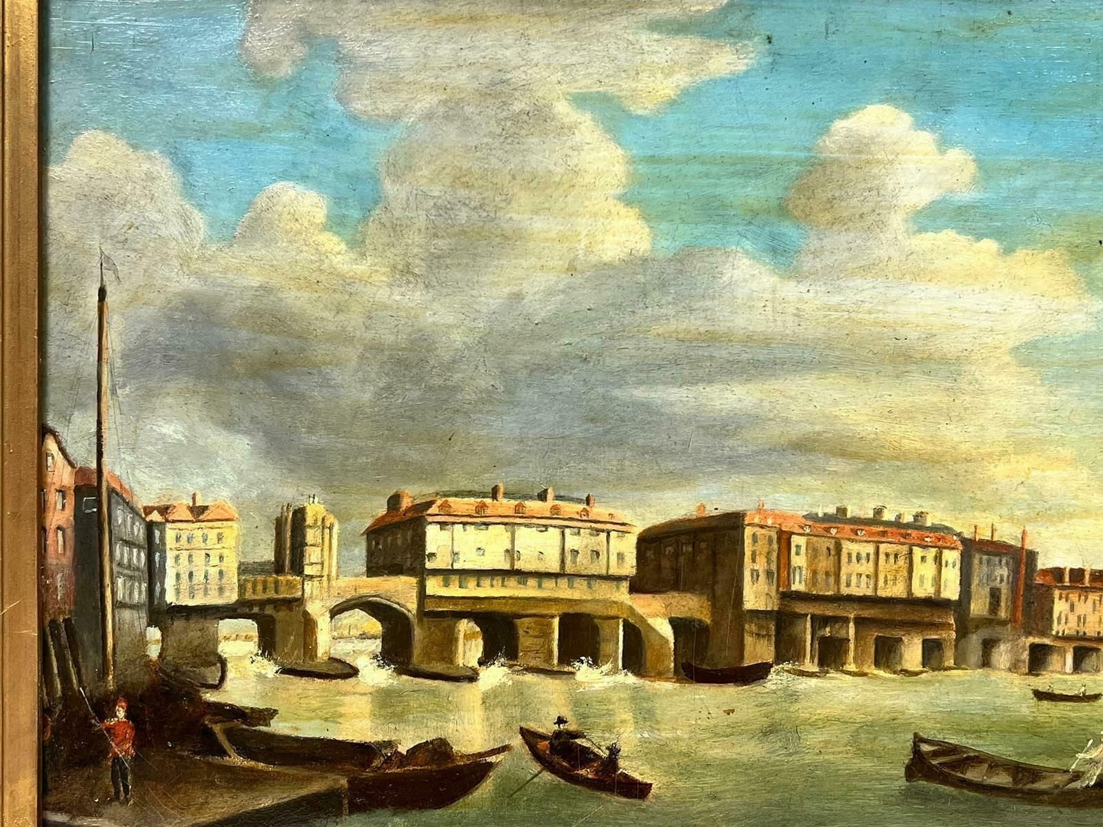 European School19th Century Continental Oil Painting City River Busy Shipping Scene Framed photo for sale