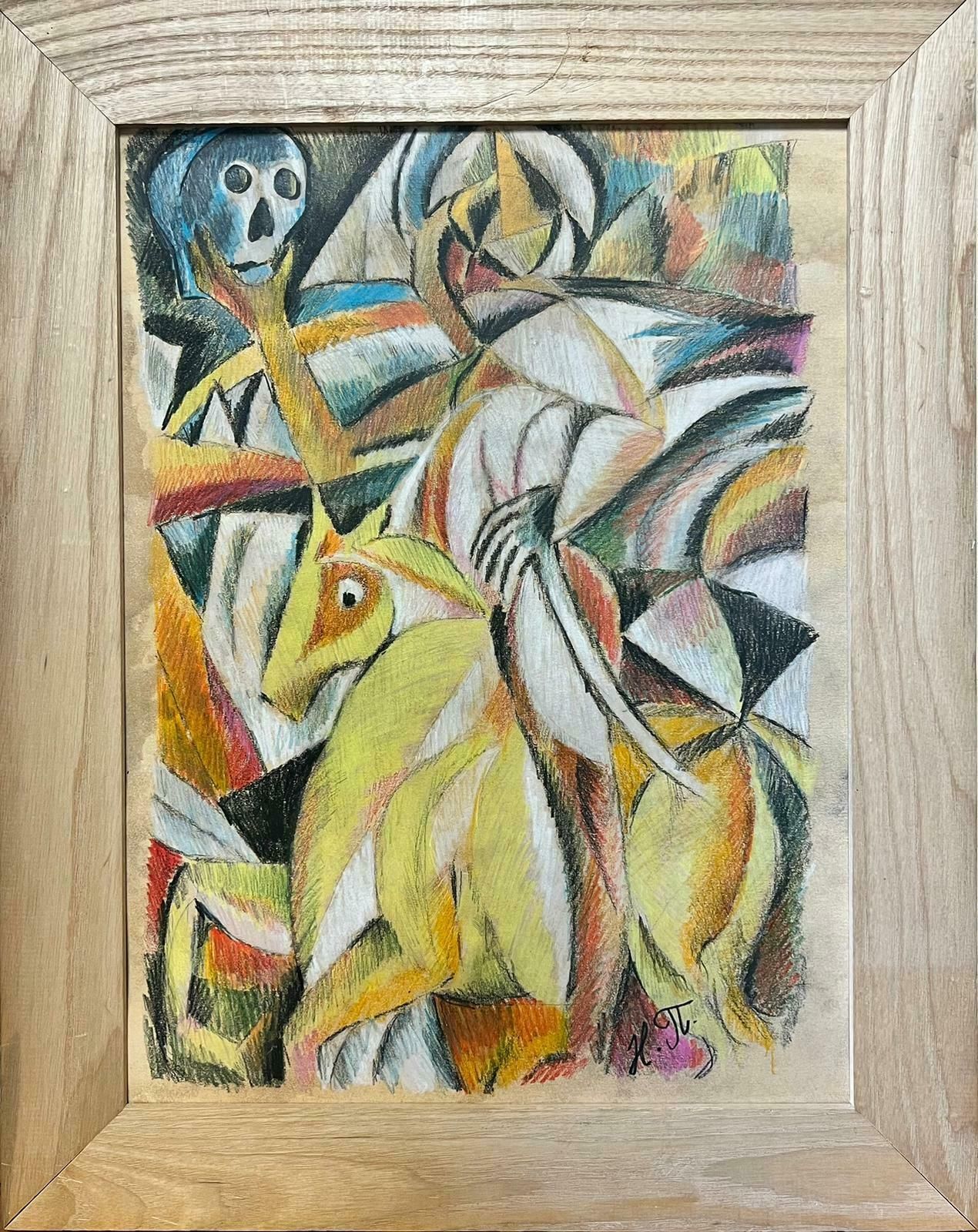 Continental Schoolcubist Figure On Horseback Holding A Skull 20th Century Artwork photo furniture