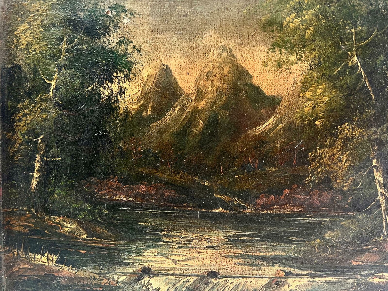 European Artistdark Mountains Landscape Antique Oil Painting photo furniture