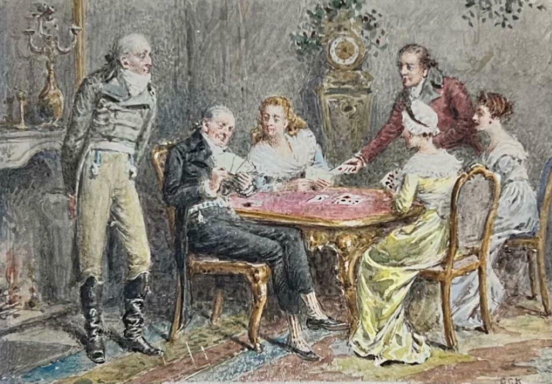 George Goodwin Kilburnegeorgian Elegant Family In Grand Interior Playing Game Of Cards Signed Painting