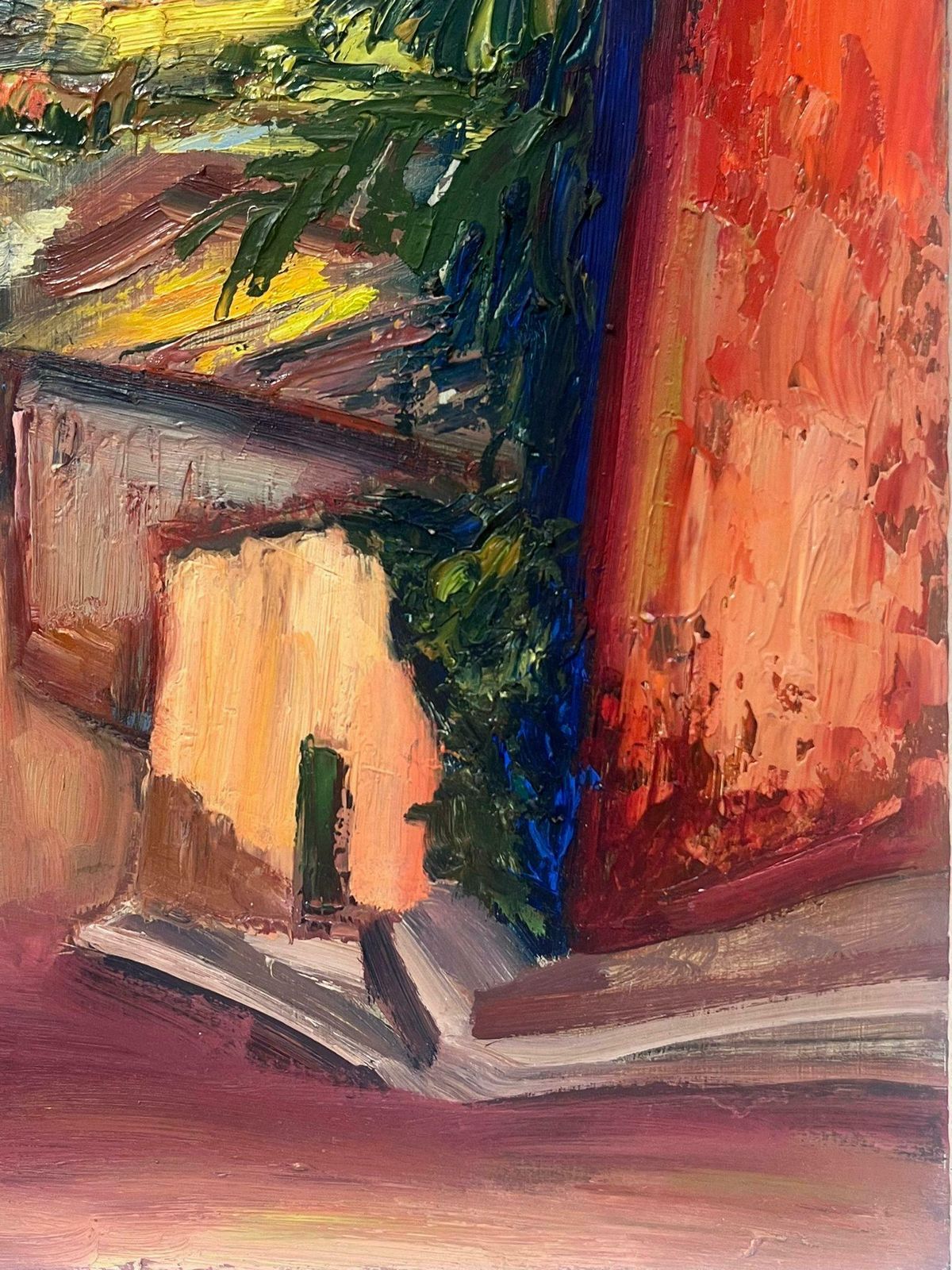 Josine Vignon1940's French Post Impressionist Oil Painting Mediterranean Village Street View1950s photo furniture