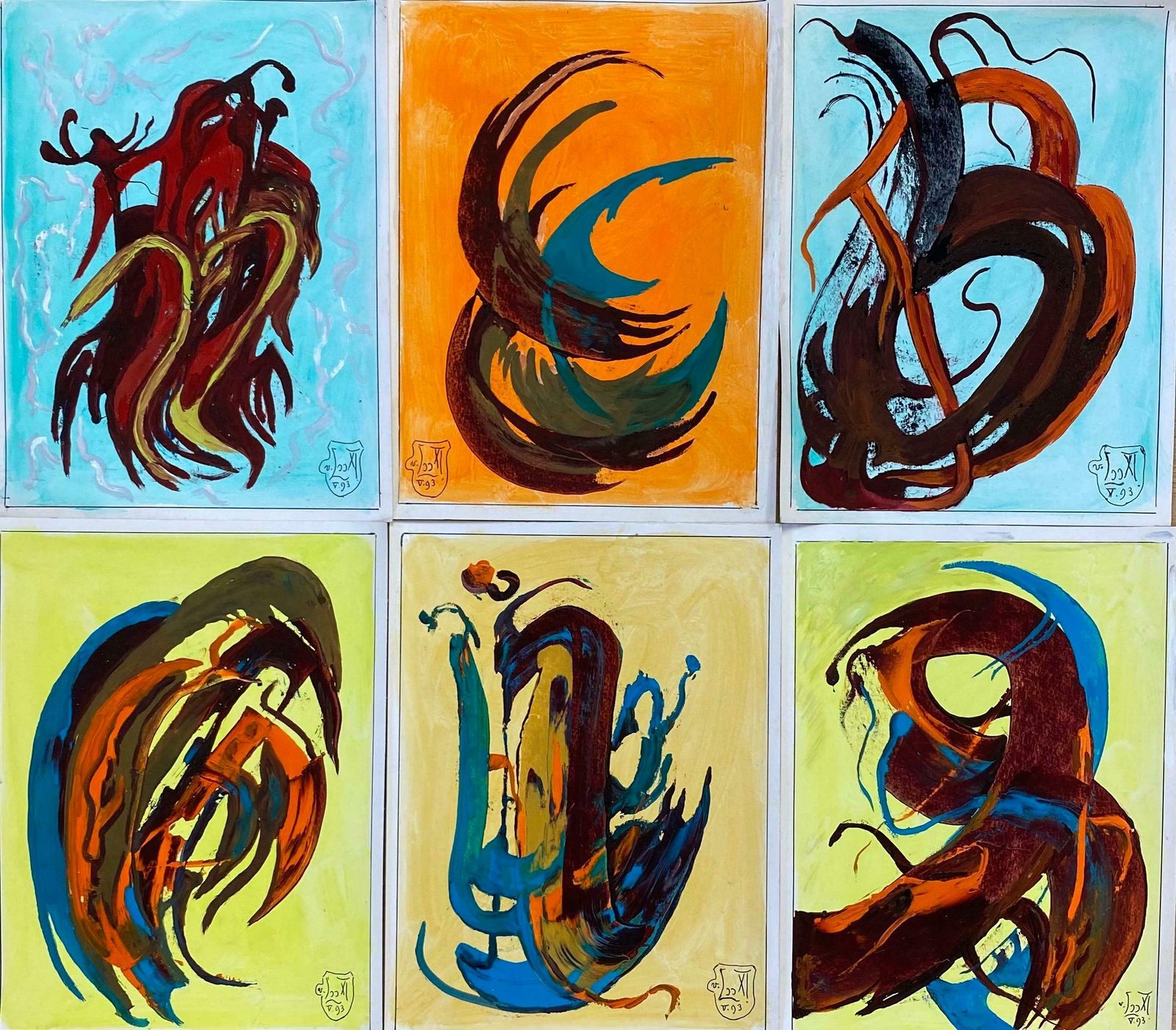 Unknownset Of 6 Original French Abstract Oil Paintings   Each Signed & Dated C. 1993 photo vinterior