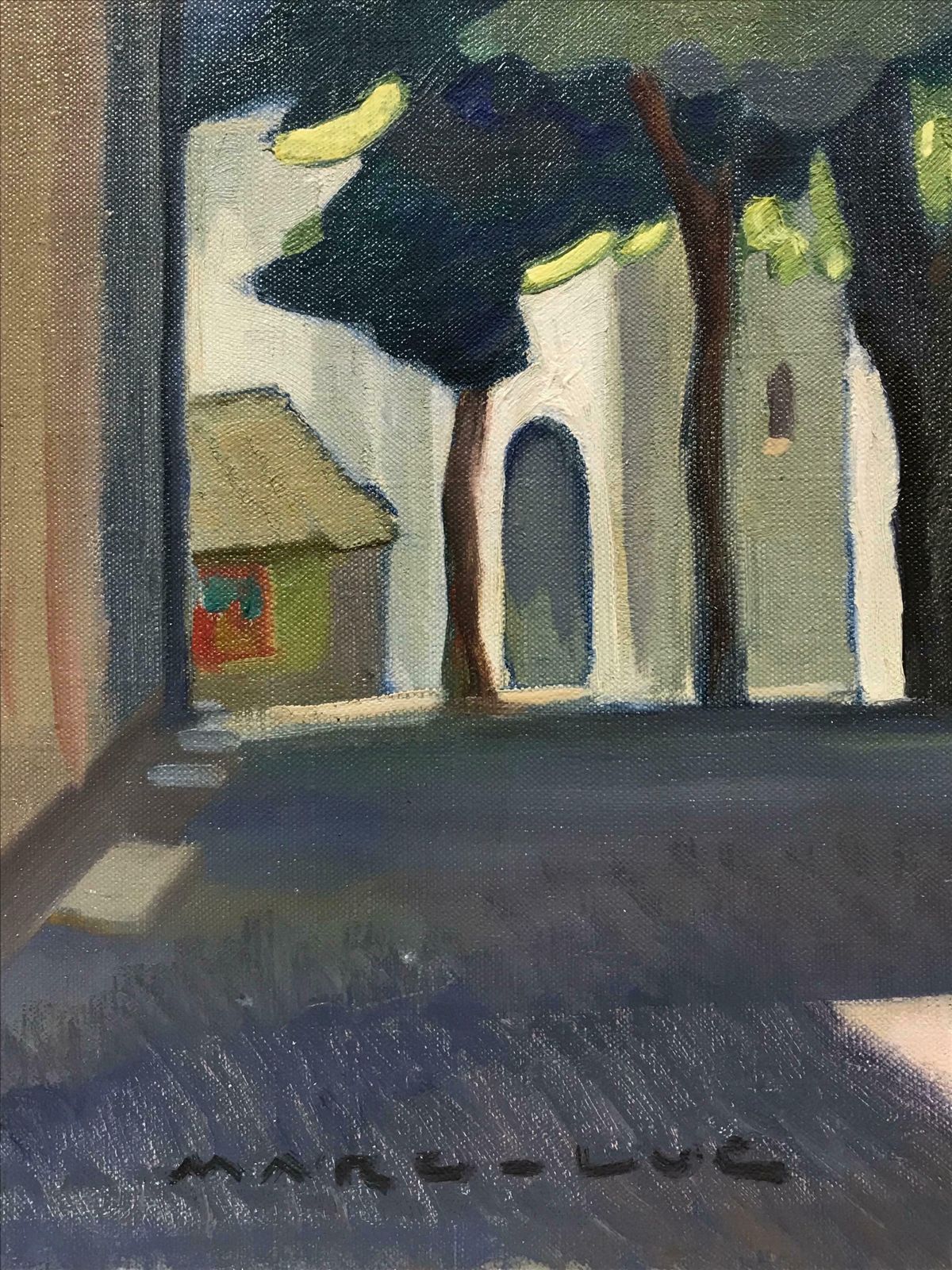 French Schoollarge Mid 20th Century French Signed Oil   Provencal Village Street Scene Cagnes1950's photo Art