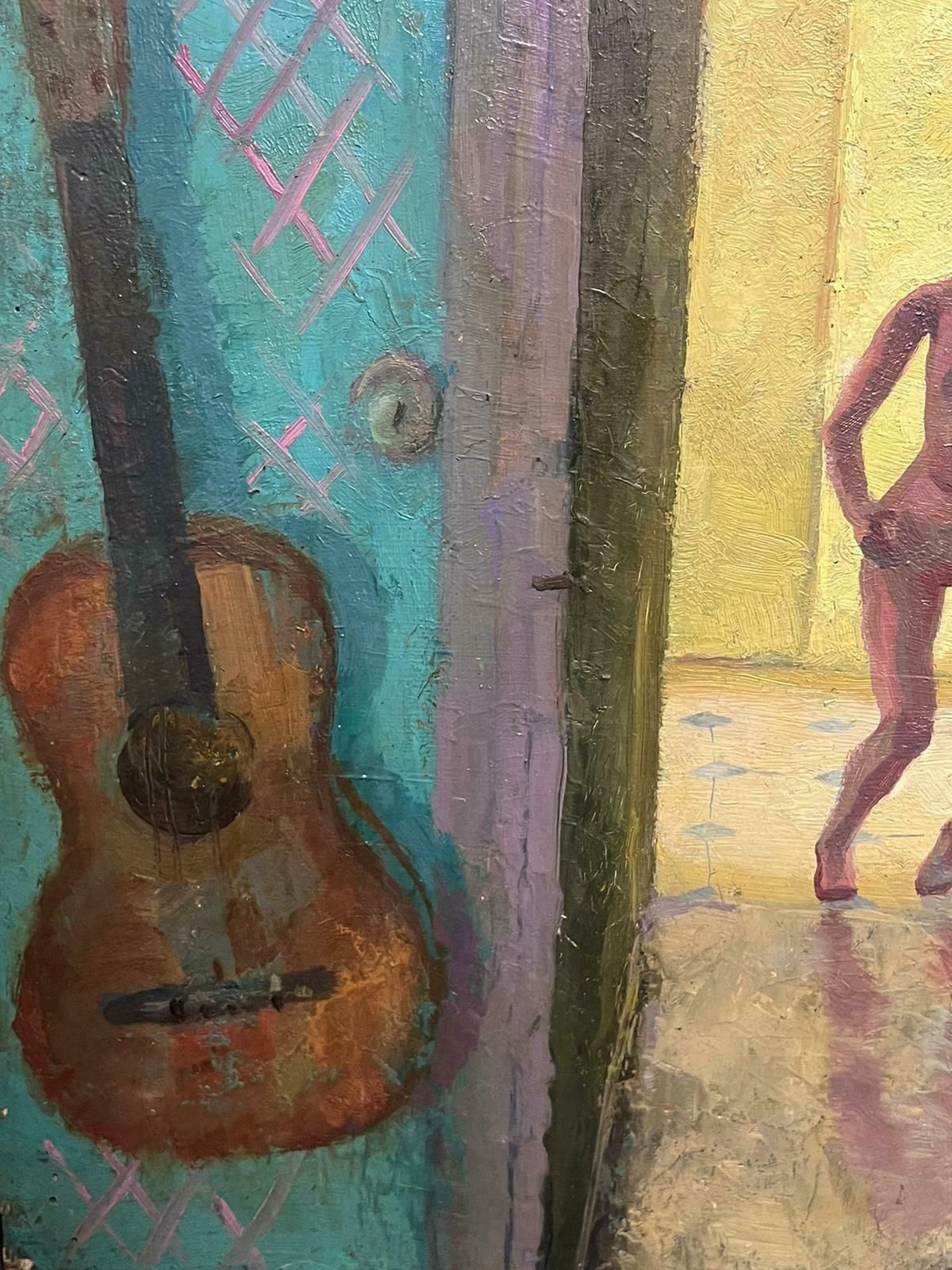 Maurice Delavier1940's French Signed Modernist Oil Painting Nude Figure In Room Interior1950's photo for sale