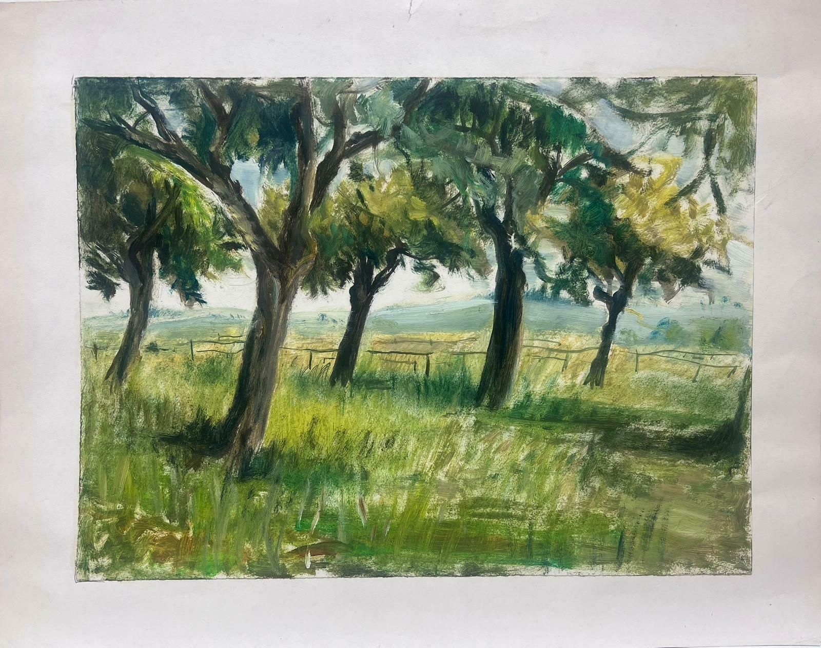 Josine Vignon1950s French Oil Landscape Trees In Green Grass Landscape1950s photo furniture