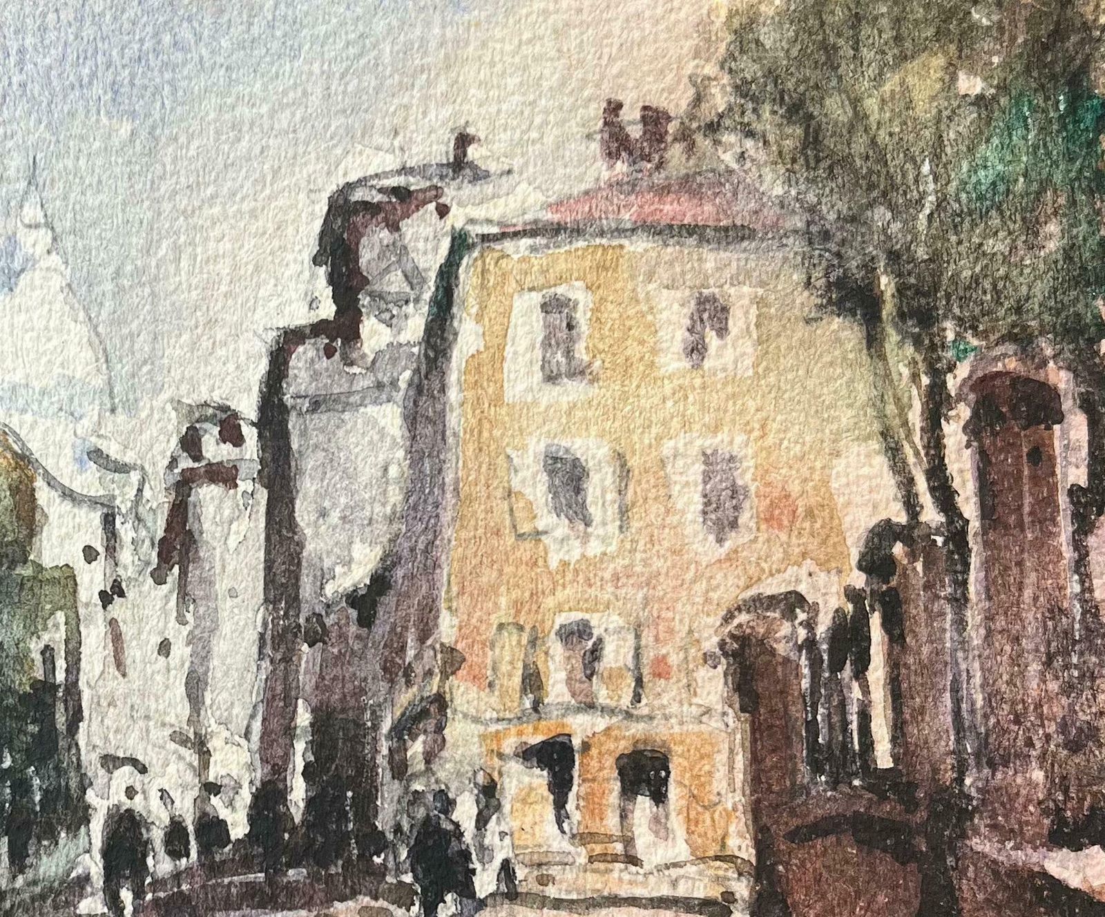 Maurice Mazeiliefrench Impressionist Watercolor Of Parisian Street Scene With Sacré Cœur Basilic20th Century photo for sale