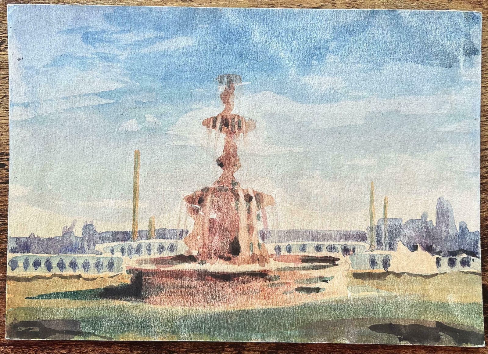 Maurice Mazeiliefrench Impressionist Watercolor Of The Fontaine Des Mers At Place De La Concorde20th Century photo furniture