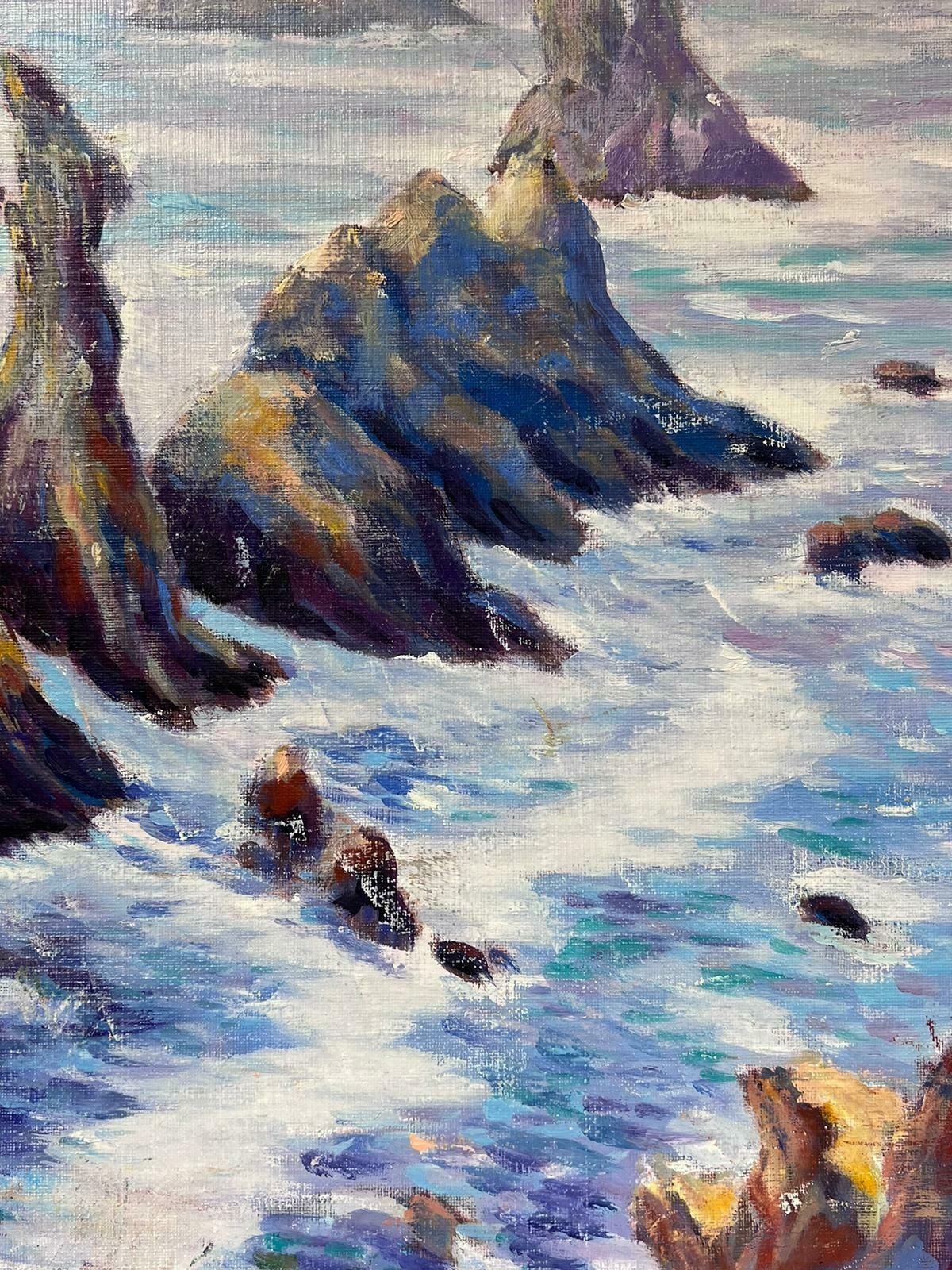 Georges Bordonovecontemporary French Impressionist Oil Tall Rocks Crashing Waves Seascape photo for sale