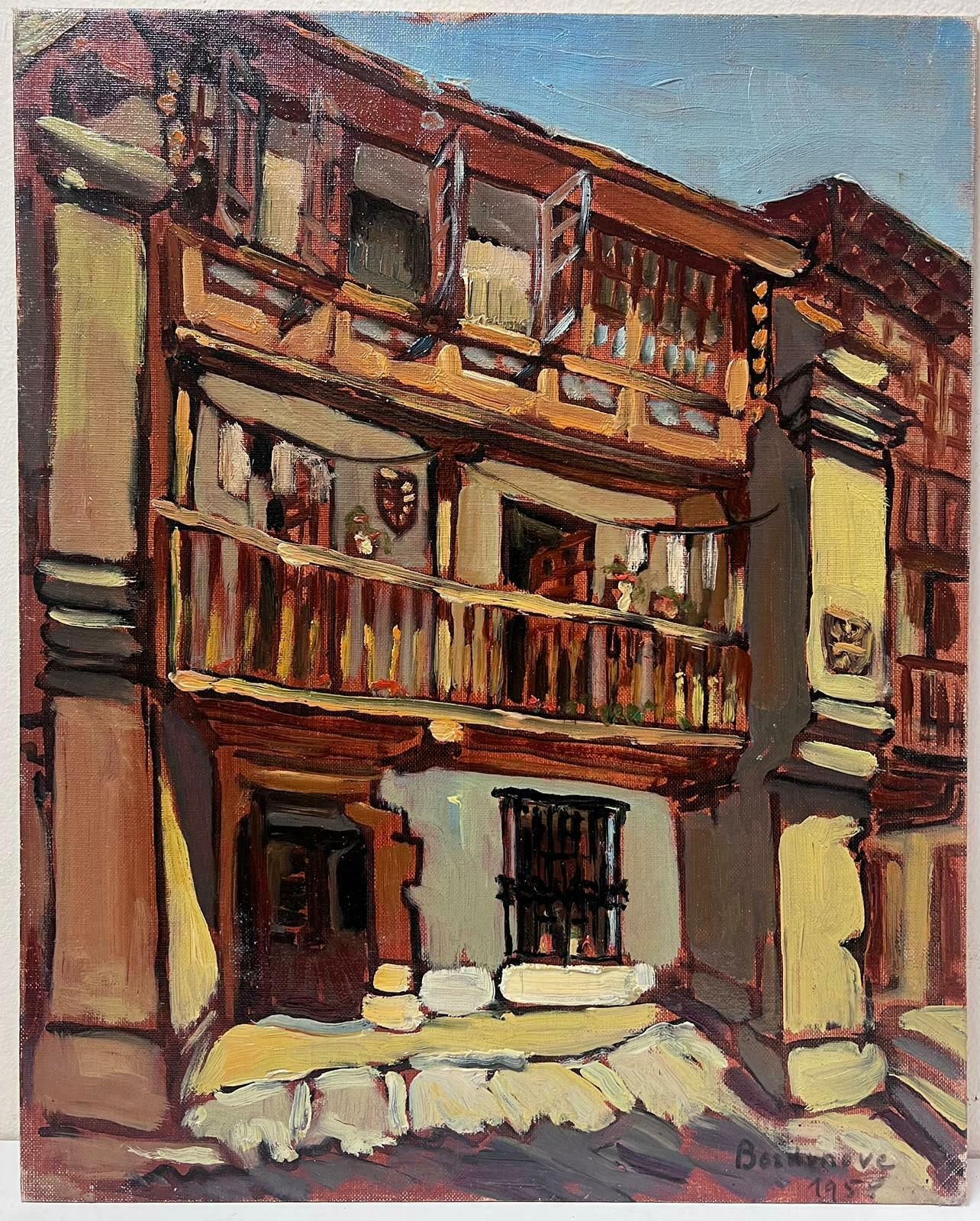 Georges Bordonovecontemporary French Impressionist Oil Red Town Building Maison Castiliane photo for sale