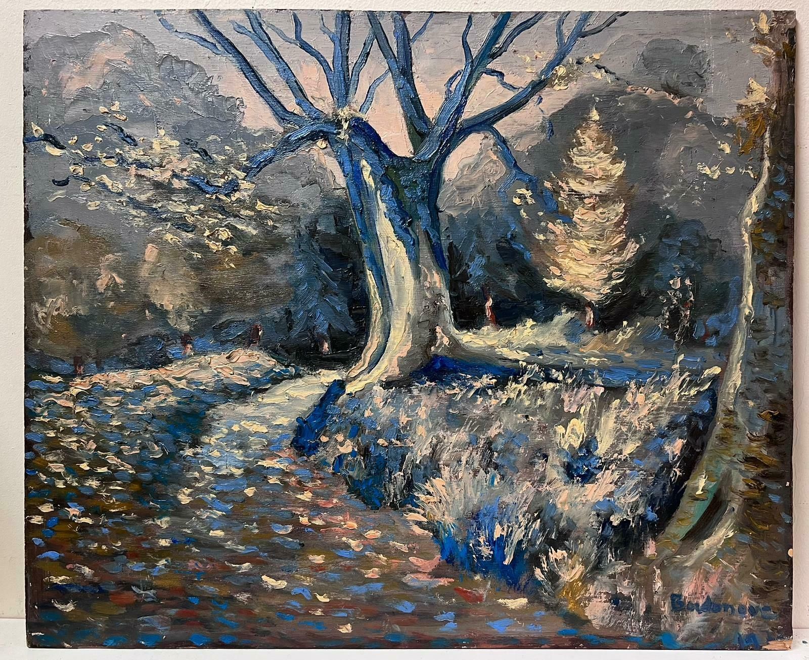 Georges Bordonovecontemporary French Impressionist Oil Midnight Winter Oak Tree Woodland Path photo furniture