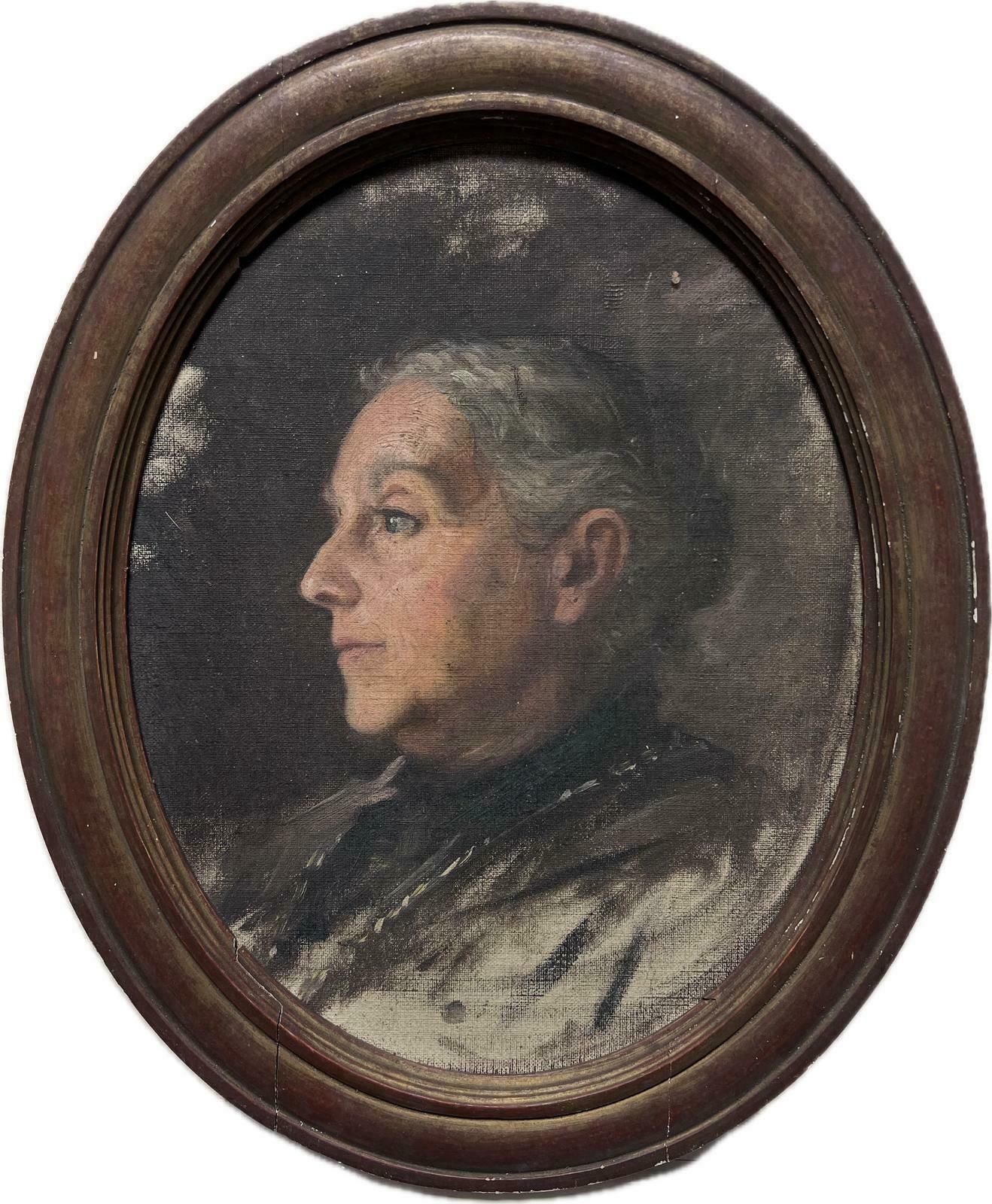 Louise Alix1950's French Modernist Portrait Of A Posed Elder Lady Side Profile Framed1940's