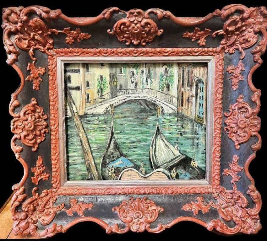 Italian Impressionistvenice Canal With Gondolas Impressionist Oil Painting Turquoise Colors Framed