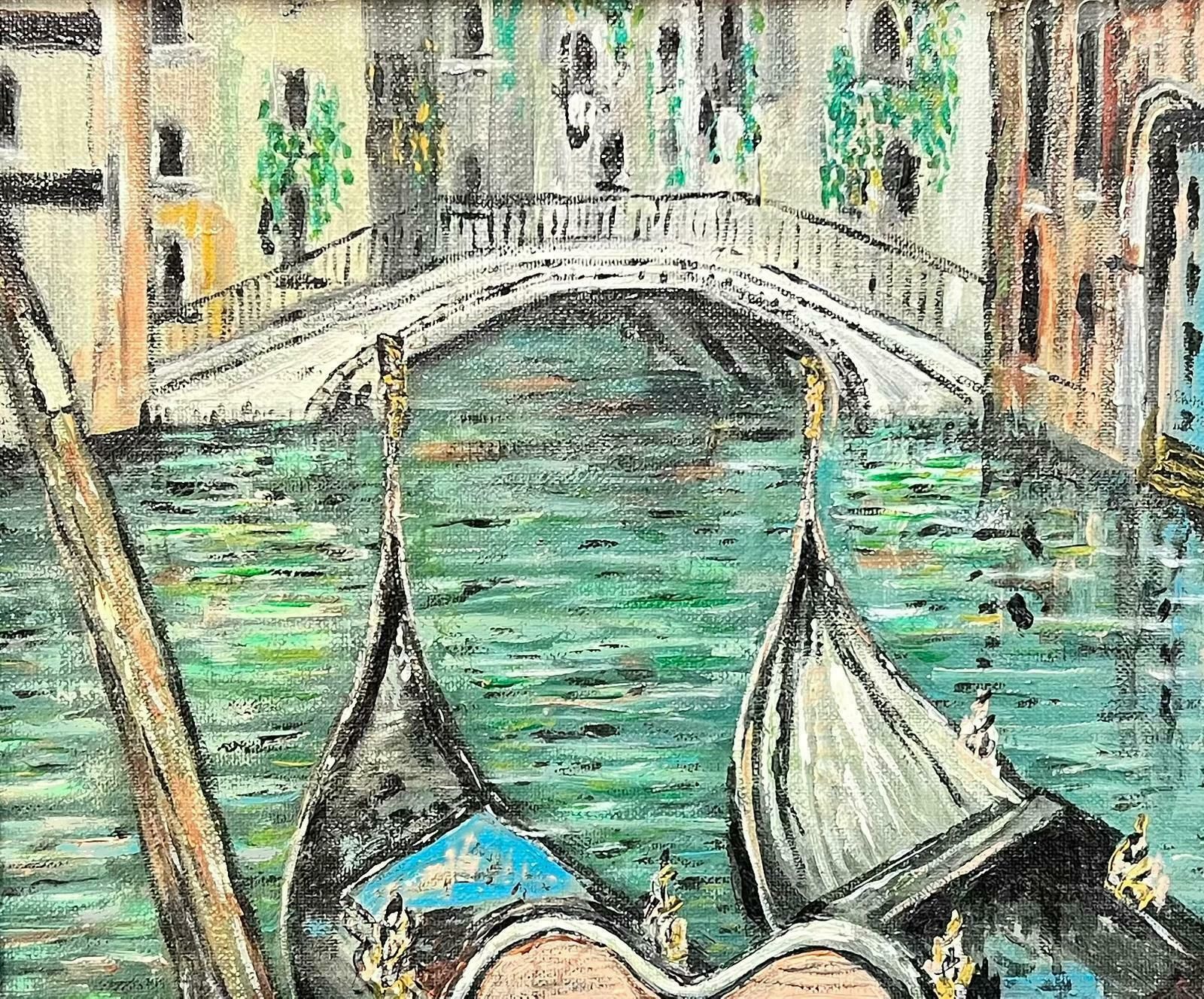Italian Impressionistvenice Canal With Gondolas Impressionist Oil Painting Turquoise Colors Framed photo furniture