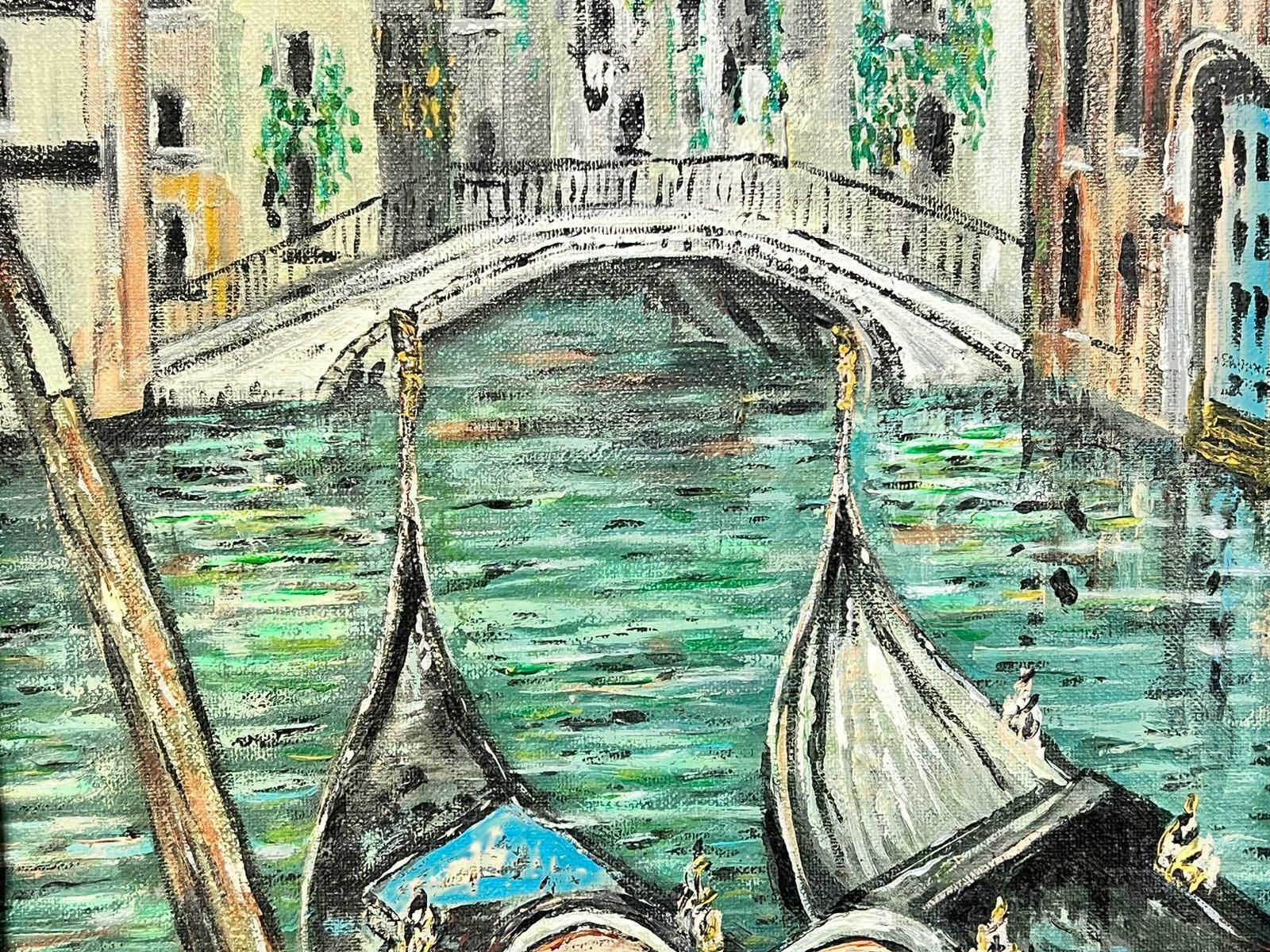 Italian Impressionistvenice Canal With Gondolas Impressionist Oil Painting Turquoise Colors Framed photo for sale