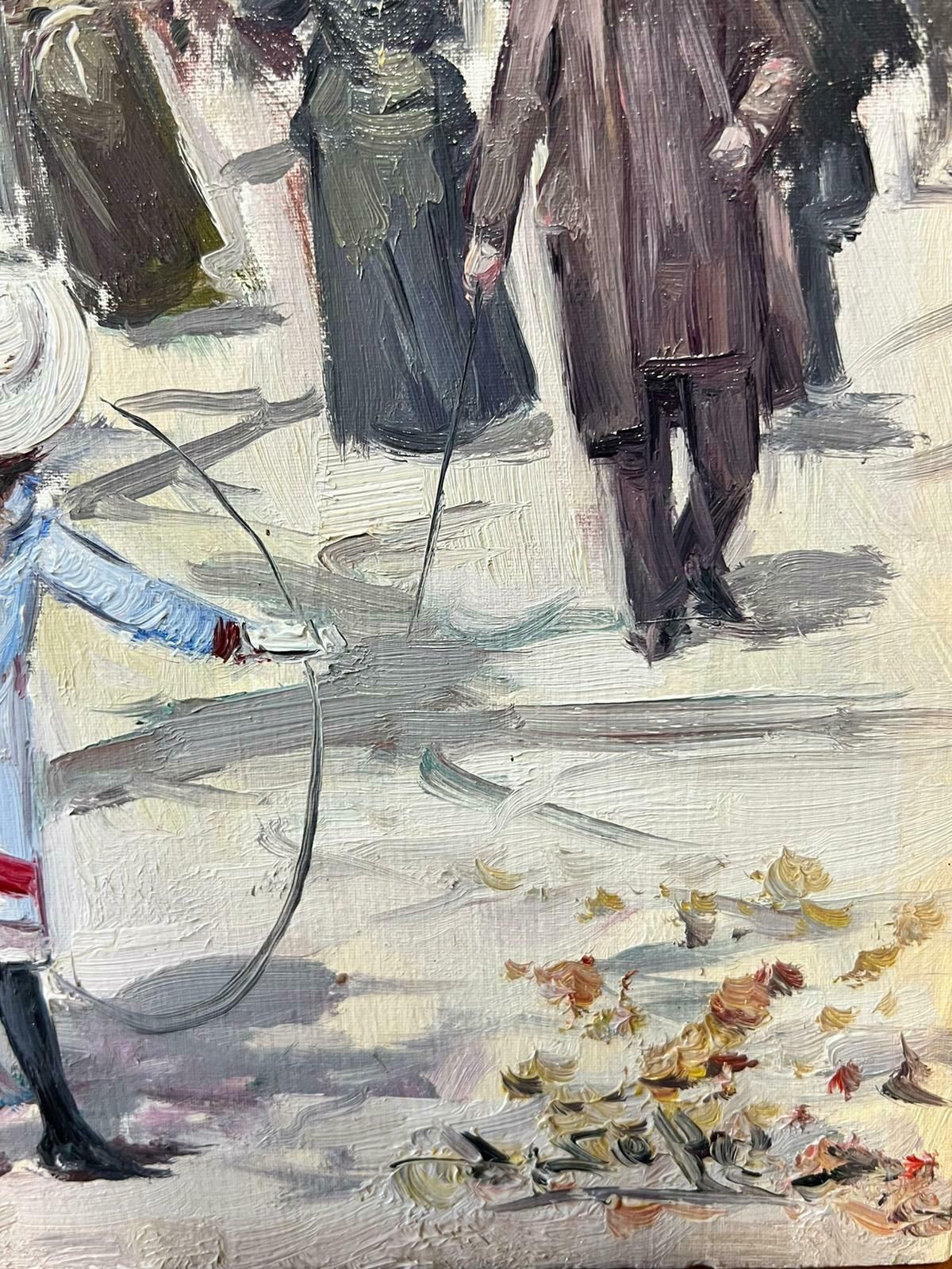 Juan Solerbustling Parisian Boulevards Mother & Child By Flowers Impressionist Oil photo for sale