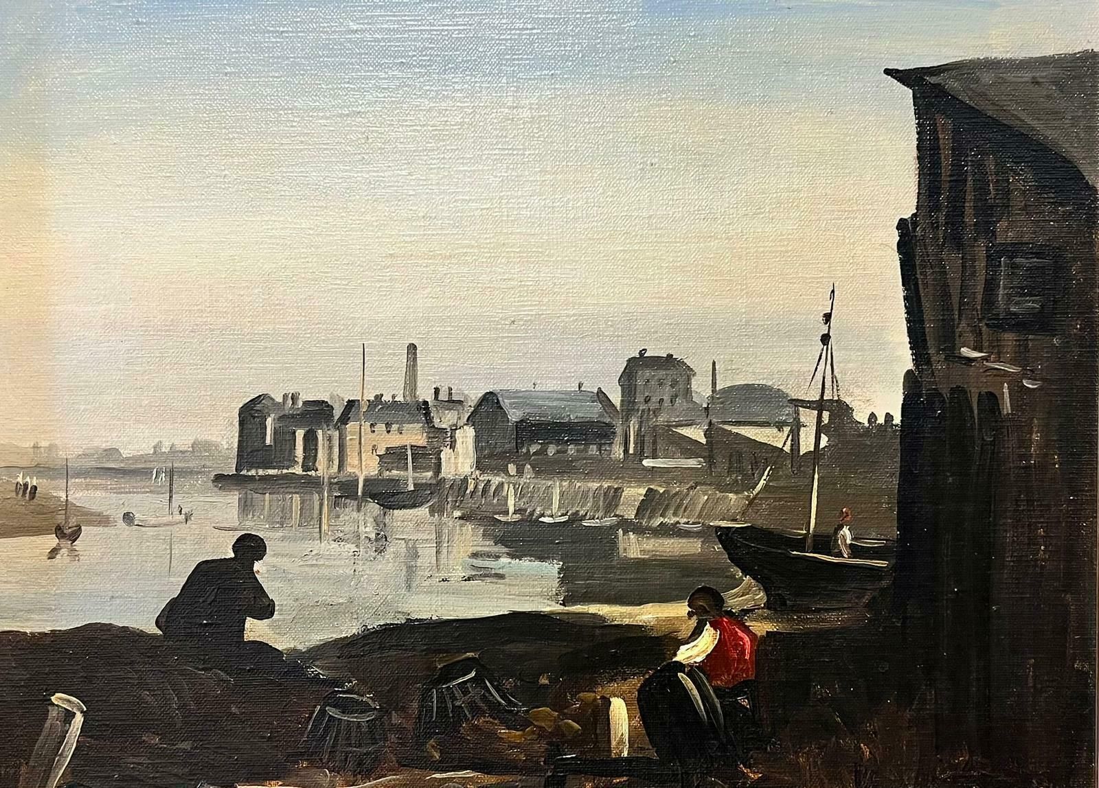 Phillip Hugh Padwickfishermen Attending Nets In Harbour British Oil Painting