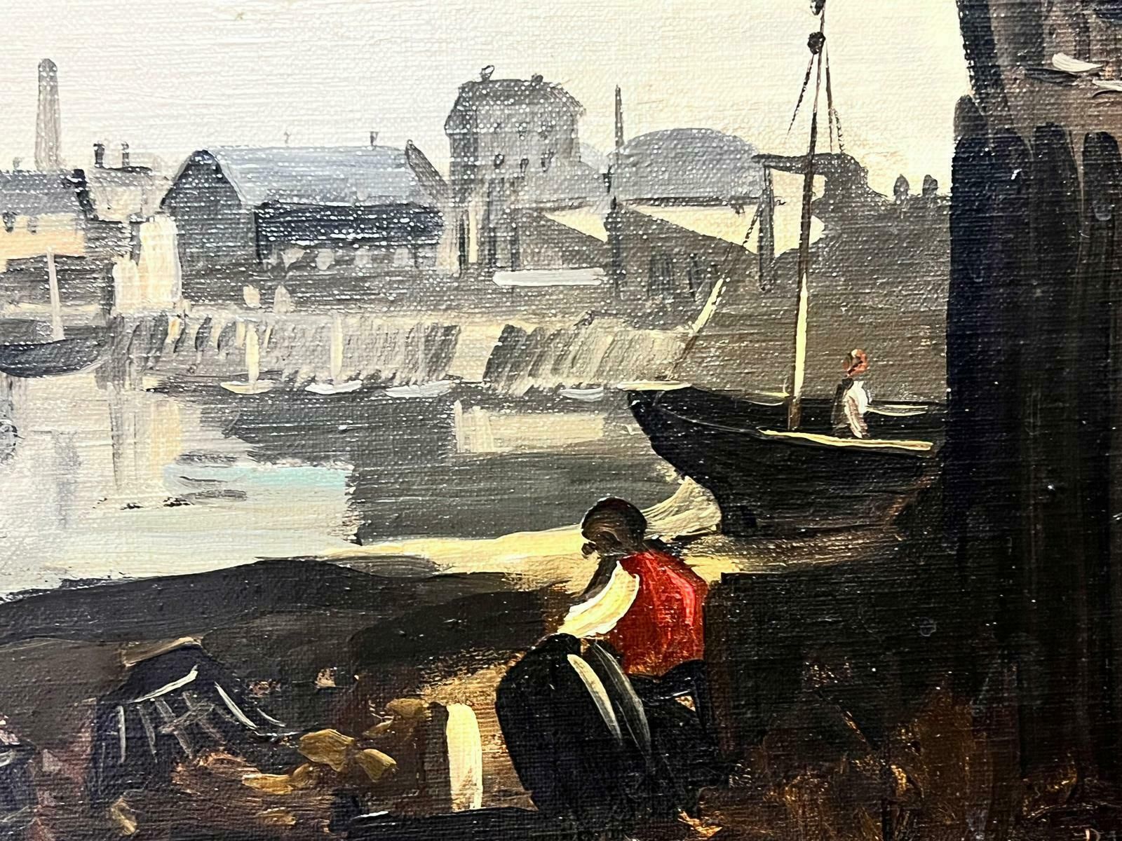 Phillip Hugh Padwickfishermen Attending Nets In Harbour British Oil Painting photo 1221.0