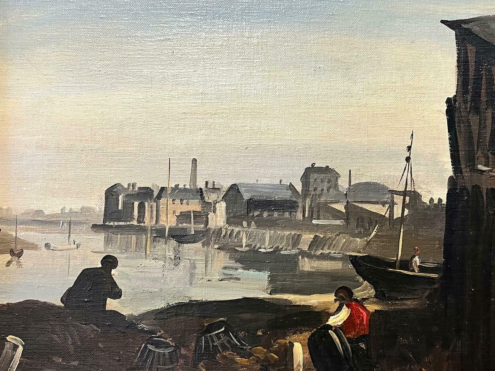 Phillip Hugh Padwickfishermen Attending Nets In Harbour British Oil Painting photo vinterior