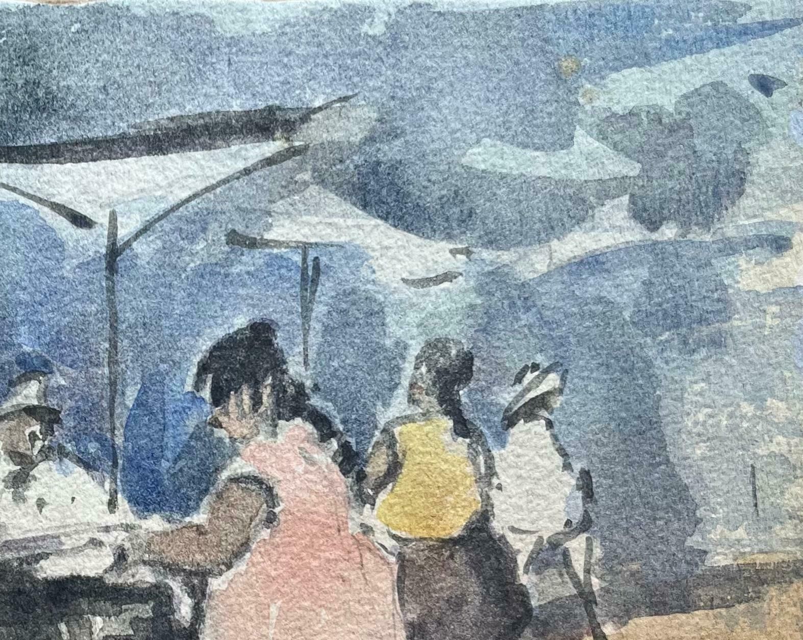 Maurice Mazeiliefrench Impressionist Watercolor Painting Of Bustling Outdoor Cafe20th Century photo 153.0