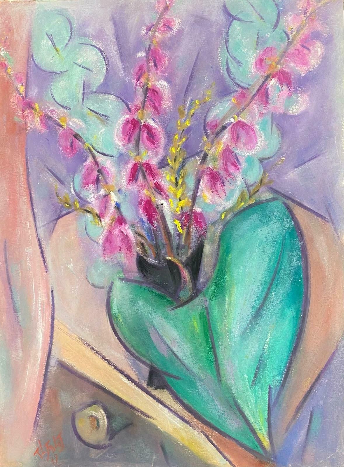 Paul Louis Bolot (French 1918 2003)20th Century French Modernist Gouache Painting Of Pink Orchids20th Century (1979)