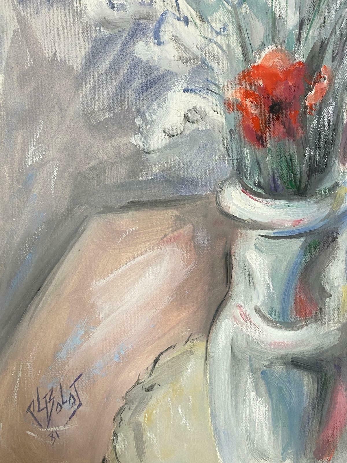 Paul Louis Bolot (French 1918 2003)20th Century French Modernist Painting Of Poppies In Clear Glass Vase20th Century (1981) photo for sale