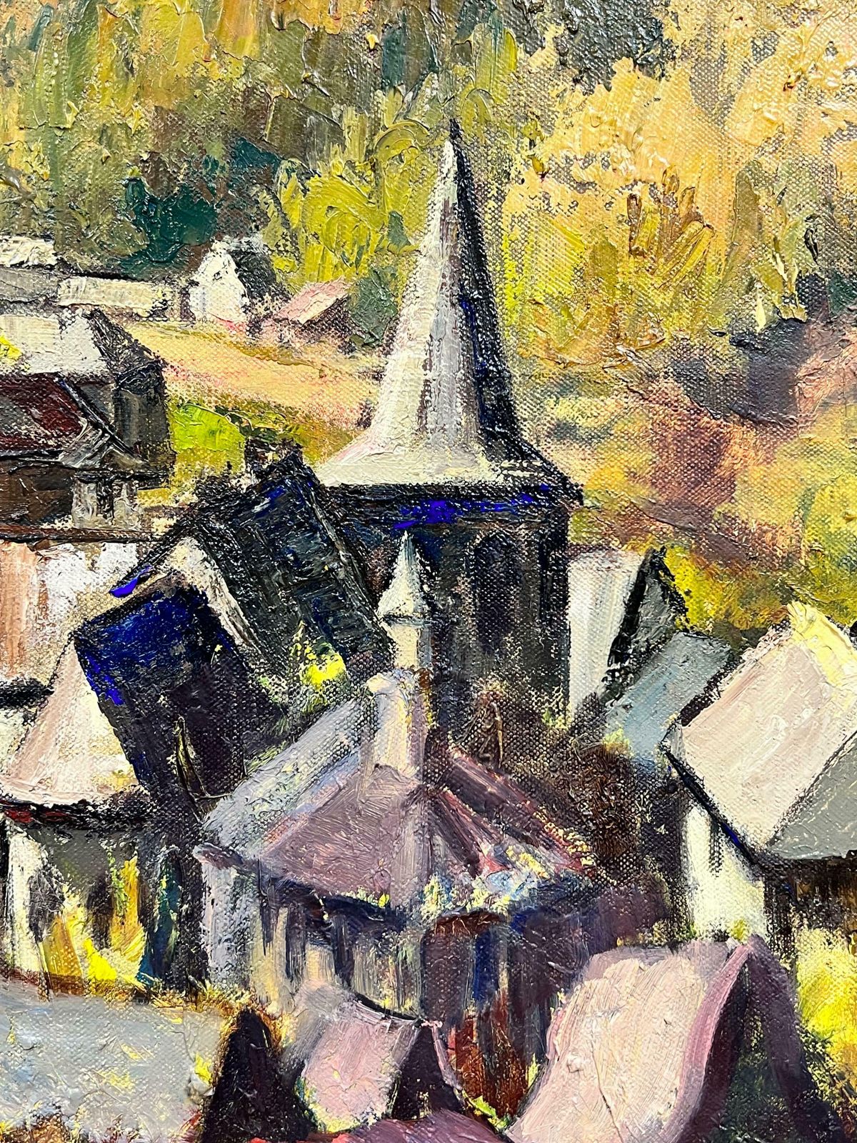 Josine Vignonhuge French Post Impressionist Oil Painting Village In Mountaintop Landscape1960's photo 1425.0