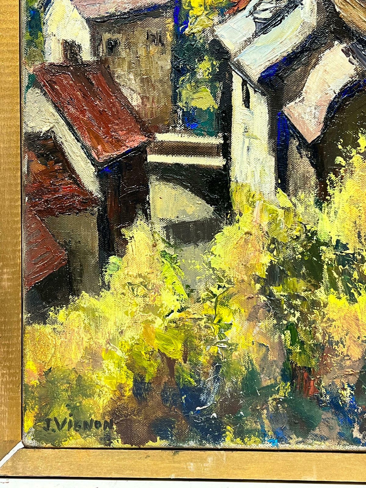 Josine Vignonhuge French Post Impressionist Oil Painting Village In Mountaintop Landscape1960's photo vinterior