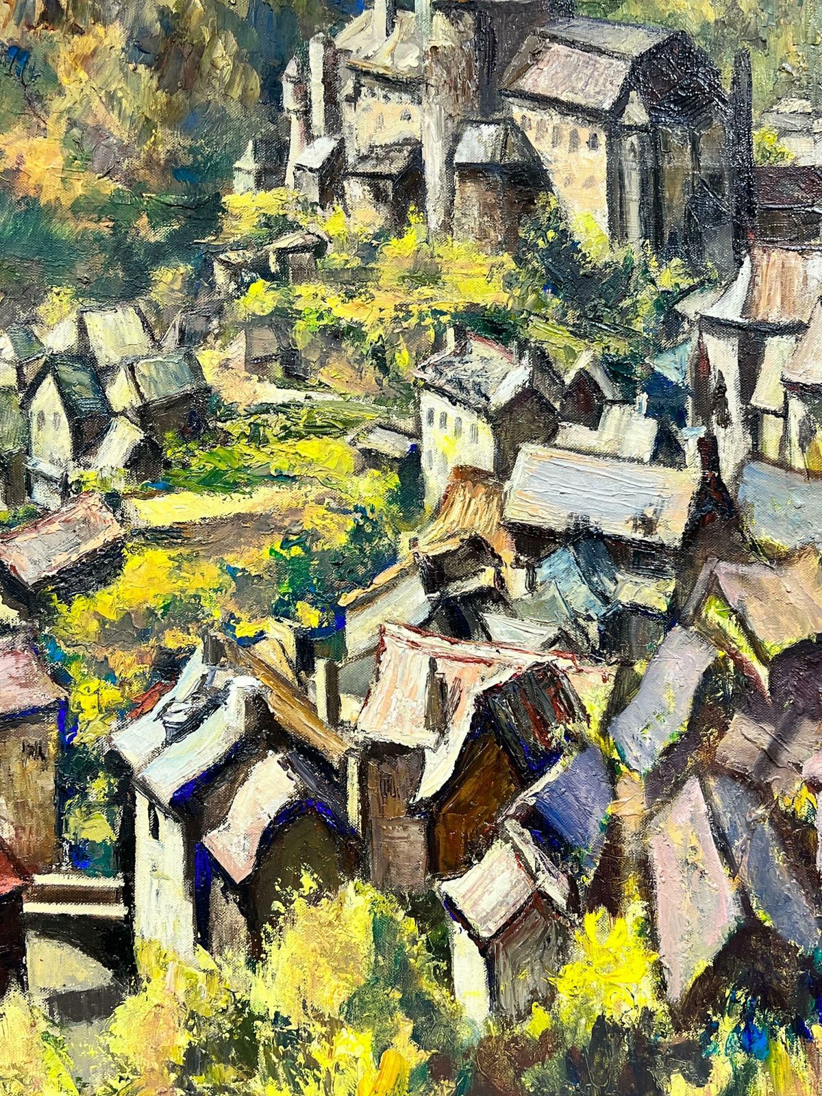 Josine Vignonhuge French Post Impressionist Oil Painting Village In Mountaintop Landscape1960's photo vintage