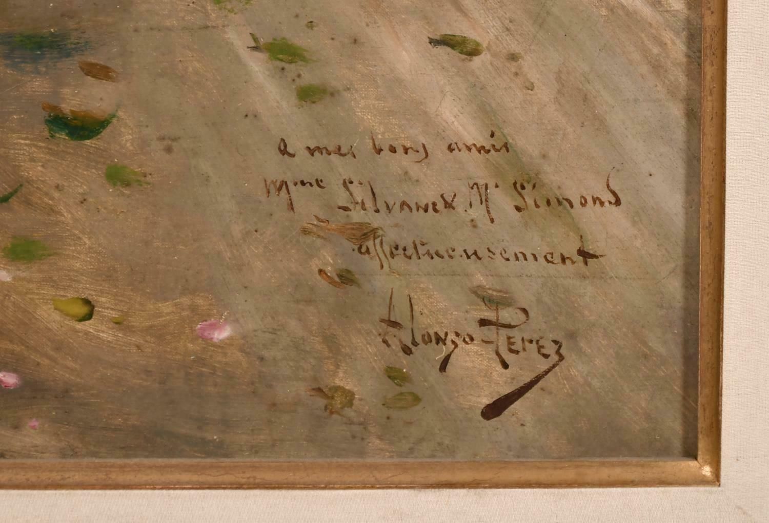 Mariano Alonzo Perez (1857 1930)antique Signed Oil   Elegant Courtship Figures Chasing A Butterfly With Netc. 1900's photo for sale