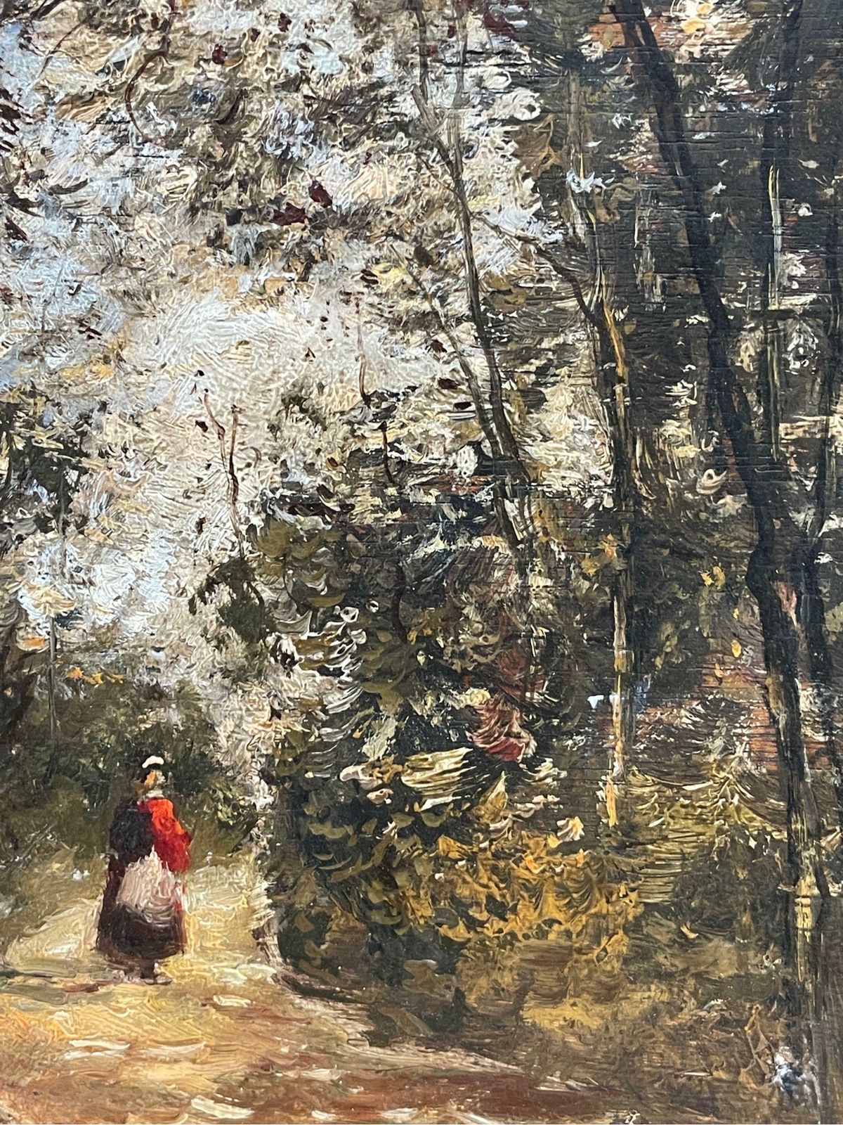 Paul Flaubertfine French Impressionist Oil Painting Lady Walking Woodland Path Dappled Light photo vinterior