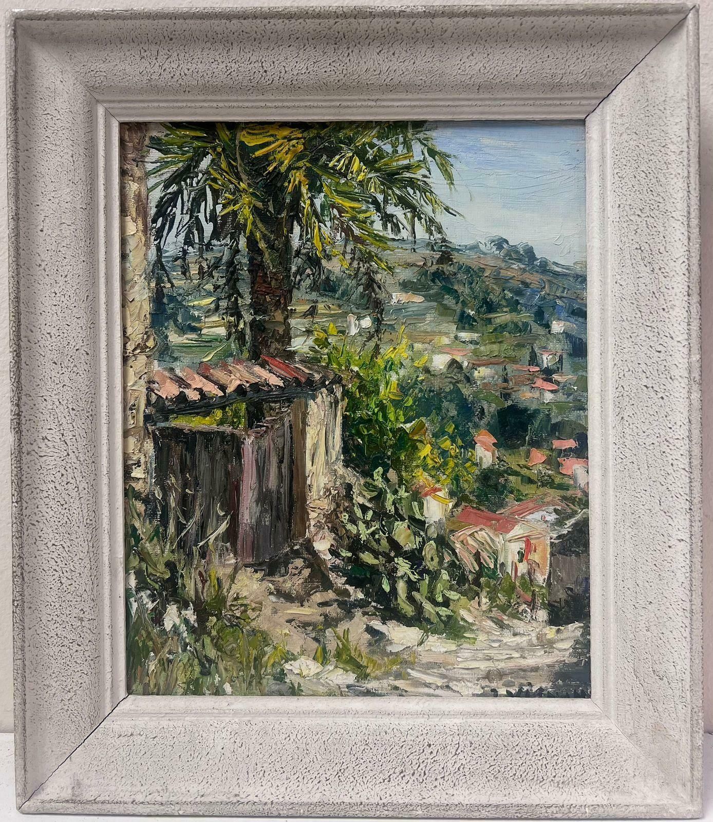 Josine Vignon1960’s French Oil Painting Exotic Summers Day Cagnes Sur Mer Landscape 1960s