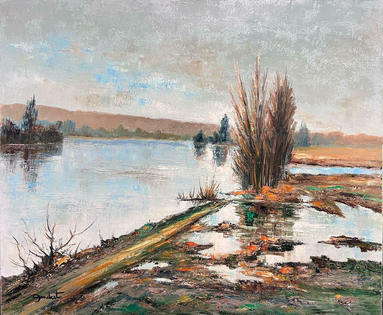 Lucien Gondretlarge Flooded River Oise Landscape By French Modernist Artist Original Oil