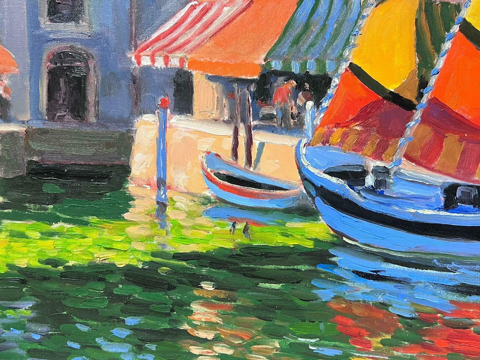Georges Bordonovecontemporary French Impressionist Signed Oil Sunny French Harbour With Boats photo vinterior