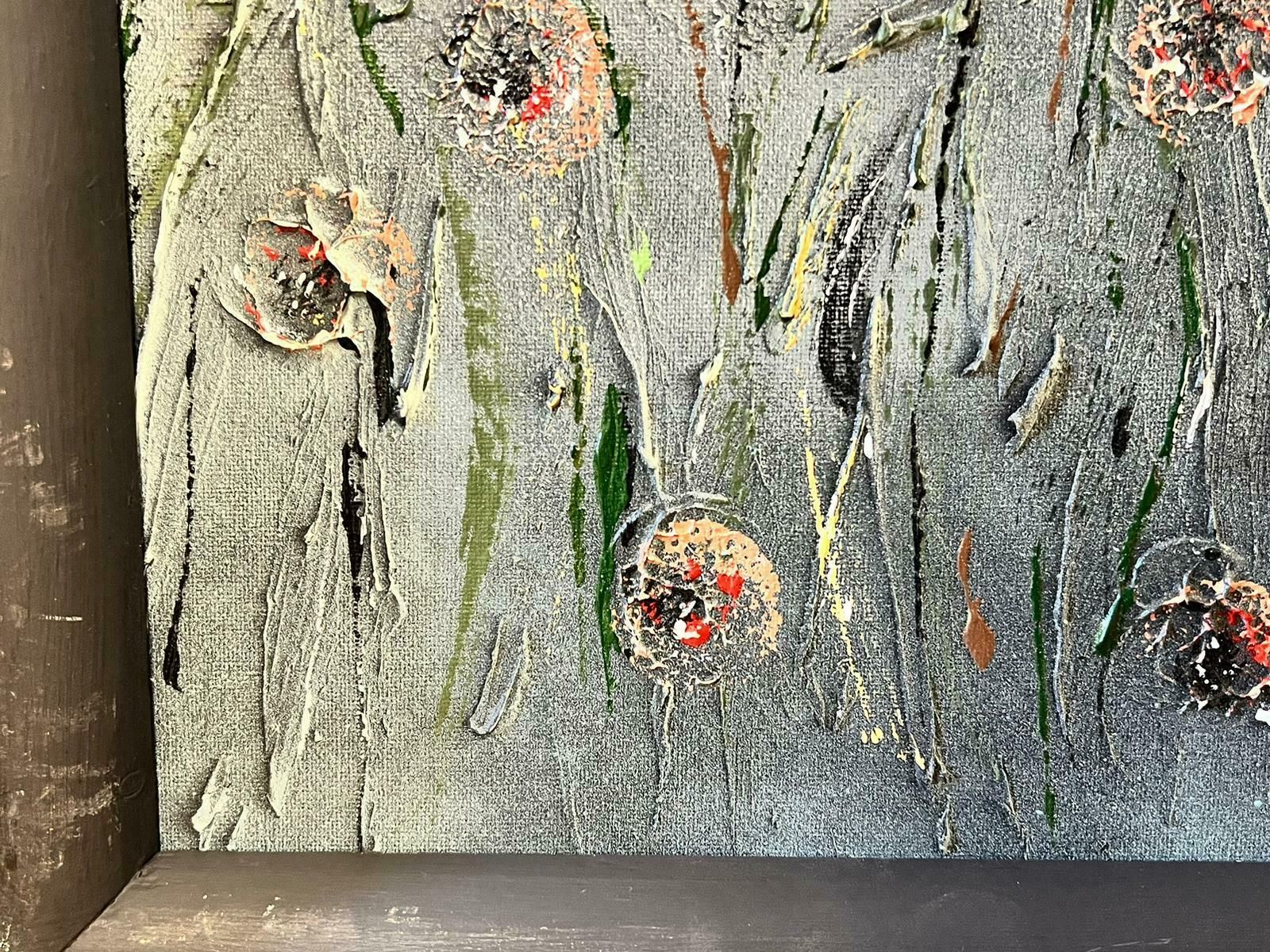 Contemporary British Large Modernist British Oil Poppies Abstract Painting photo for sale