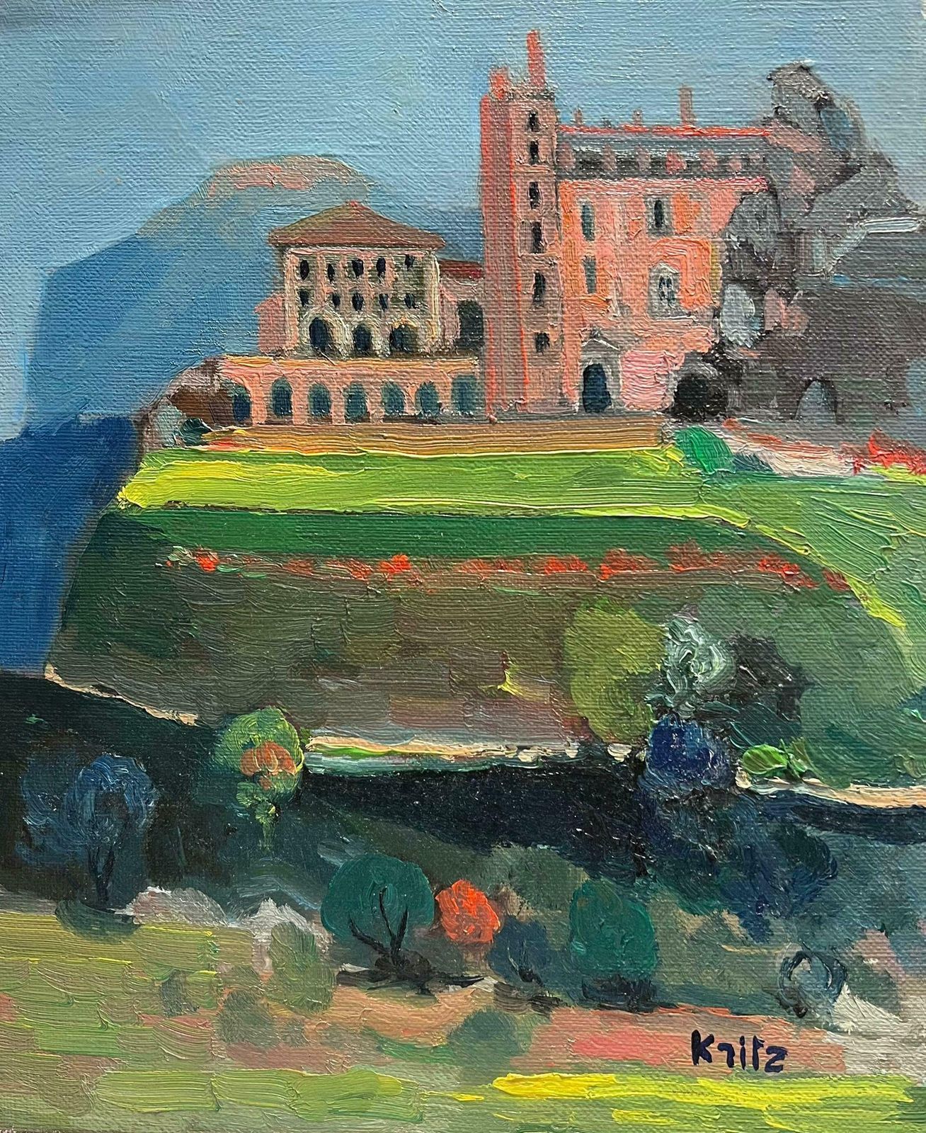 Michel Kritzfrench Impressionist Signed Oil Chateau Building In Landscape