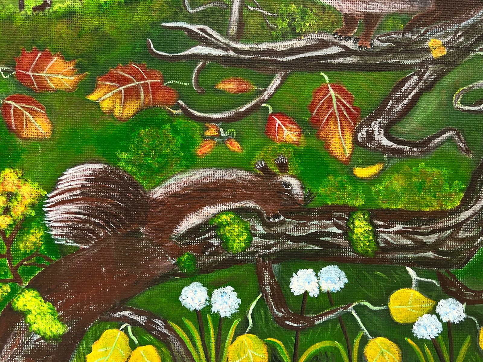 Ben Powellsquirrels In Autumn Landscape Modern British Painting photo Art