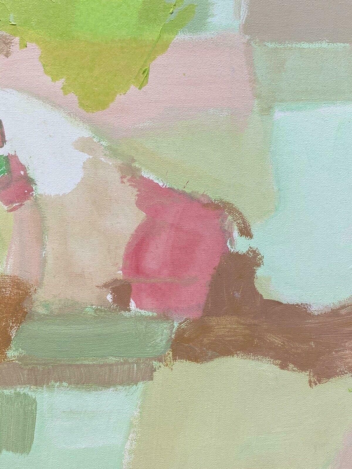 R.Leroypastel Pinks & Green Colors   French Contemporary Abstract Cubist Painting2000's photo for sale