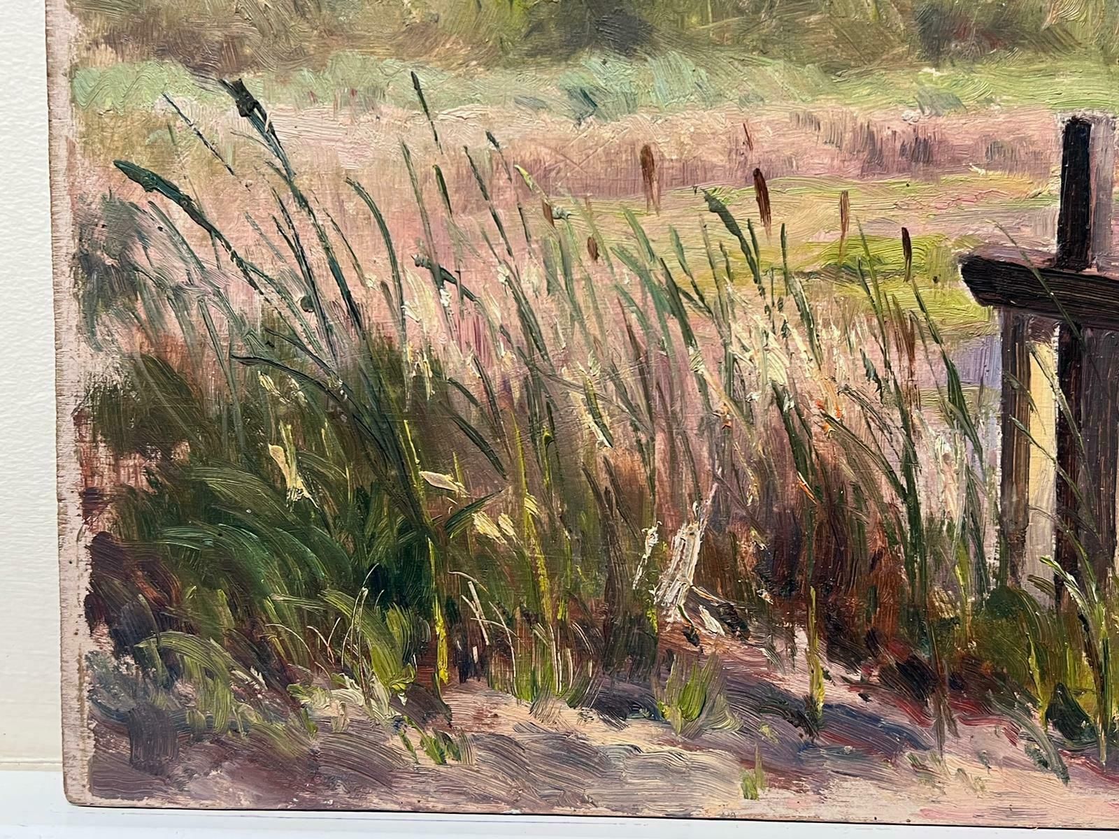 Edmond Quinton1930's French Impressionist Signed Oil Painting Cross Mile Stone By Lake1930's photo furniture