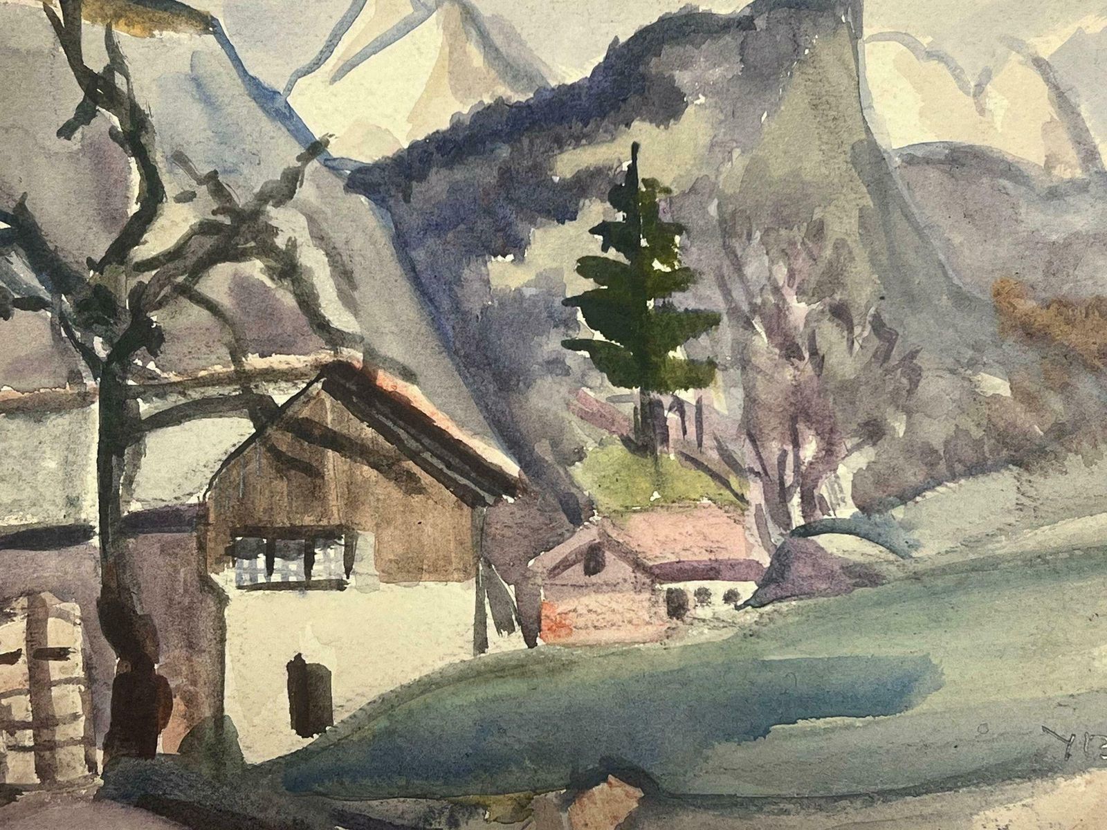 Y. Blanchon1930's French Watercolour Landscape Houses In Mountains1930's photo for sale