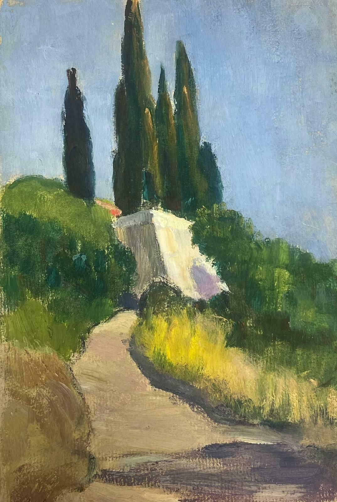 Y. Blanchon1930's French Gouache Landscape Pathway Leading Up To Provence White Chateau 1930's