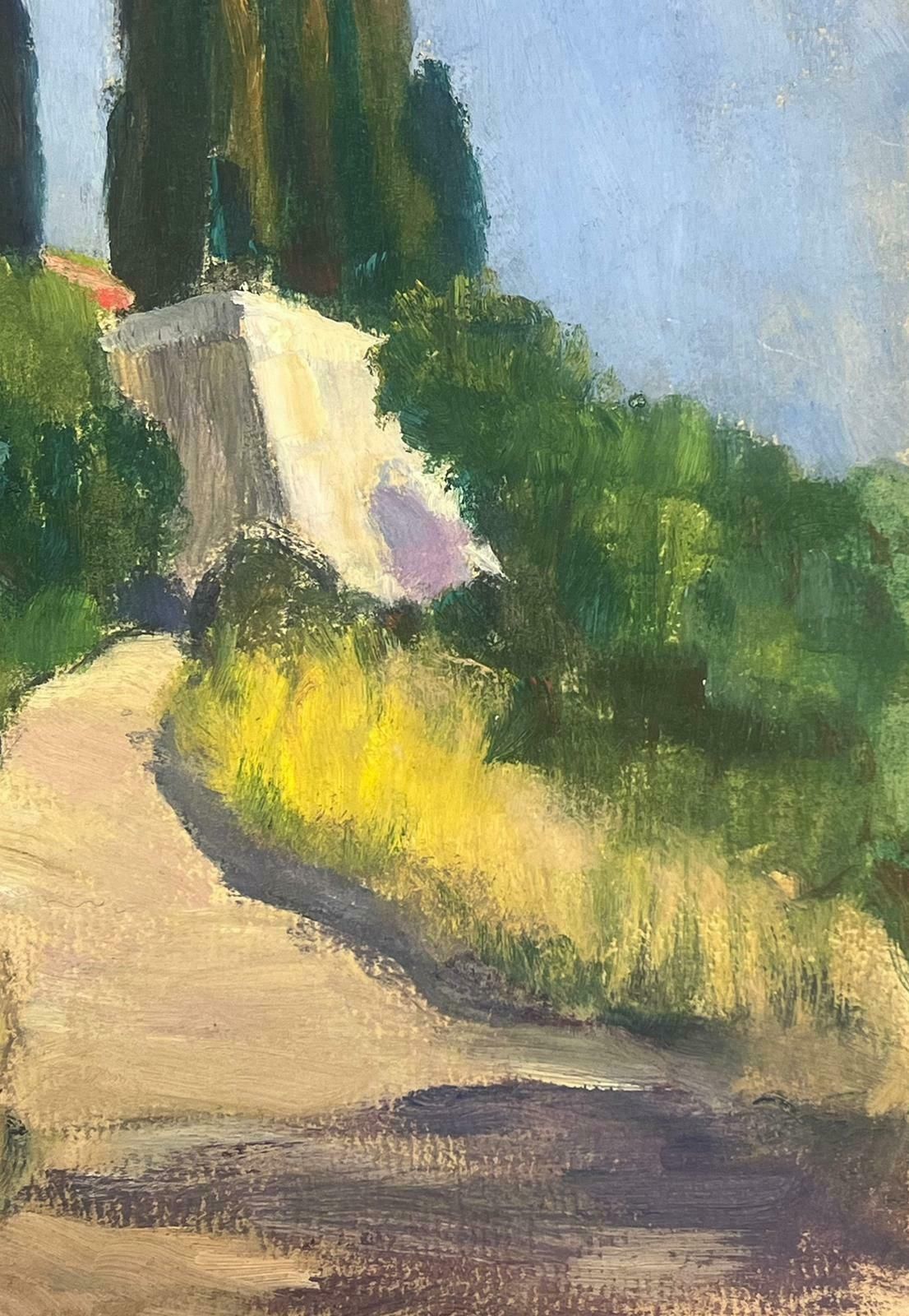 Y. Blanchon1930's French Gouache Landscape Pathway Leading Up To Provence White Chateau 1930's photo furniture