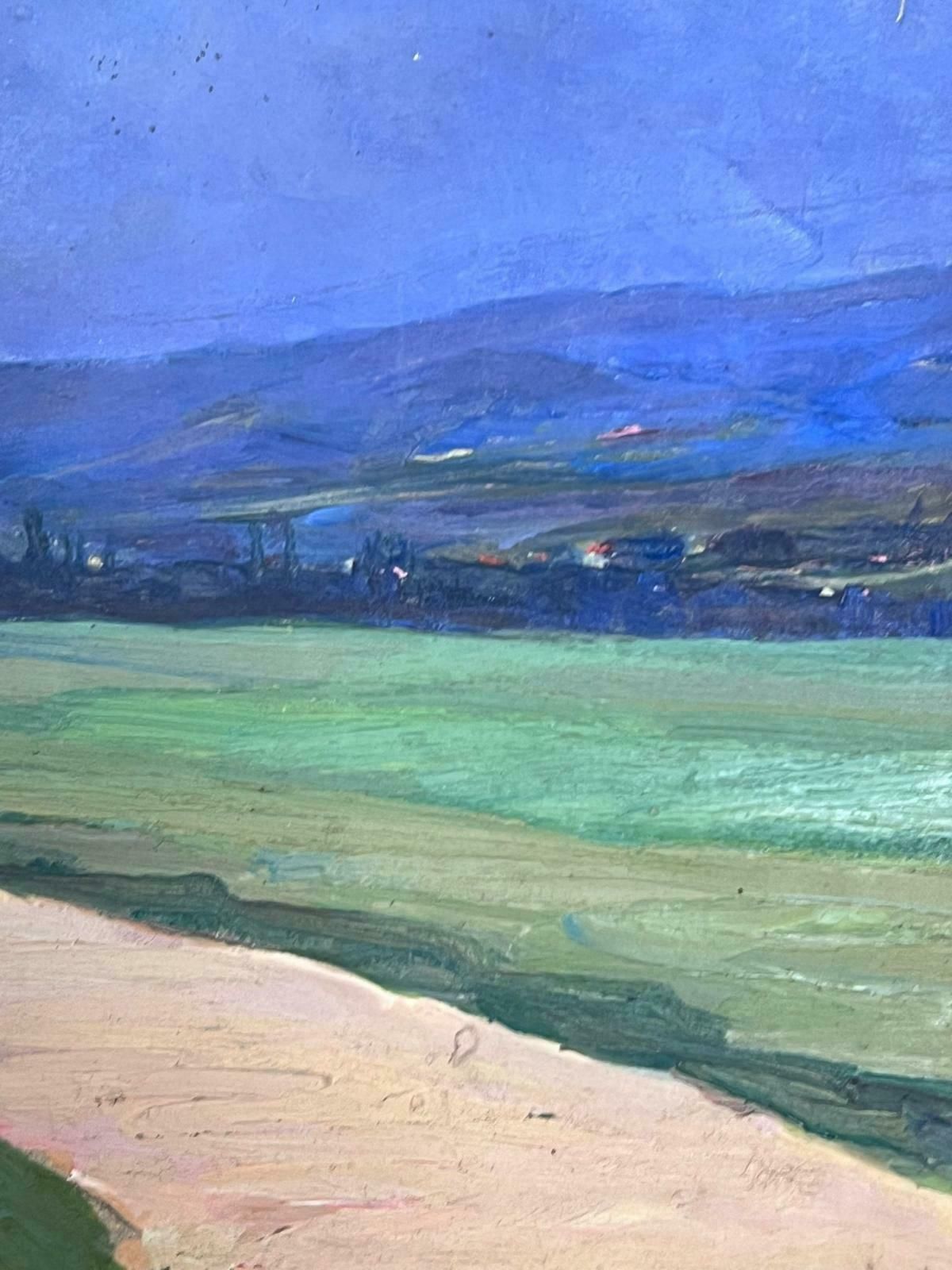 Louise Alix1930's French Impressionist Oil Country Track Deep Blue Sky1940's photo for sale