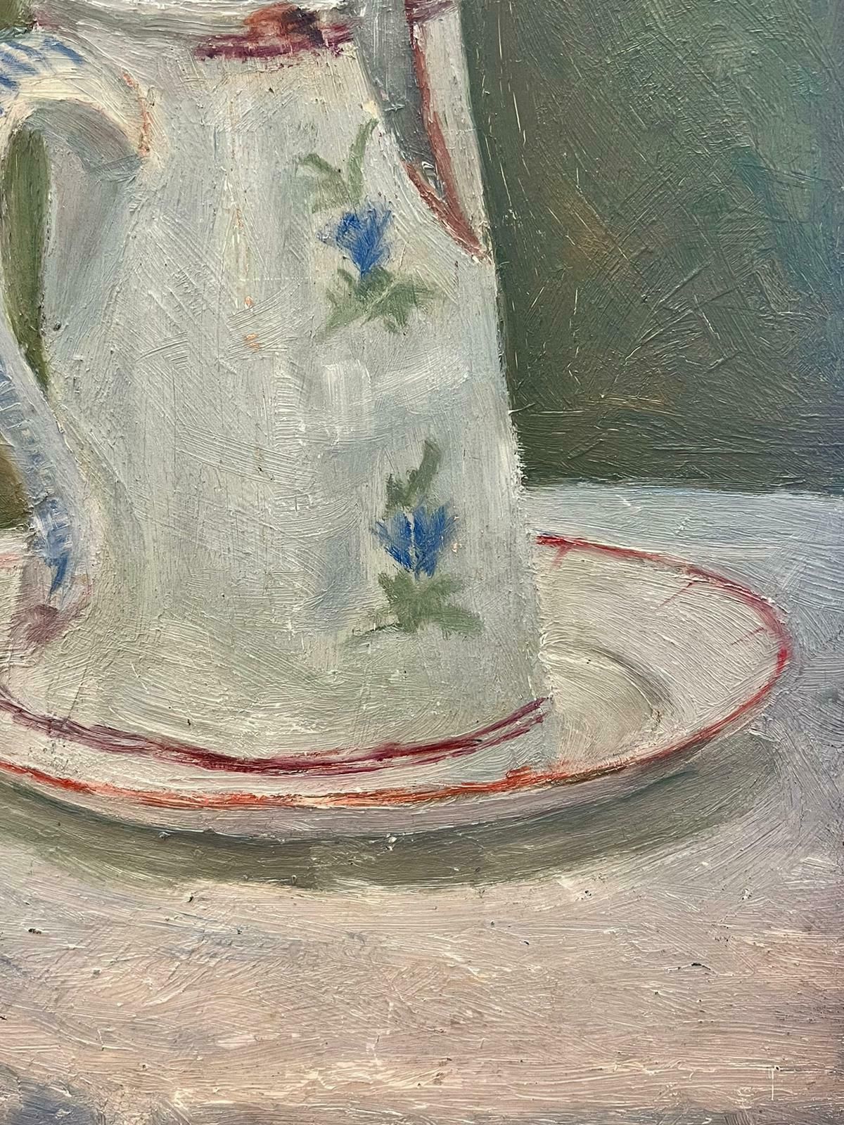 French Schoolantique French Impressionist Oil Still Life Jug & Plate In Interior1890’s photo Art